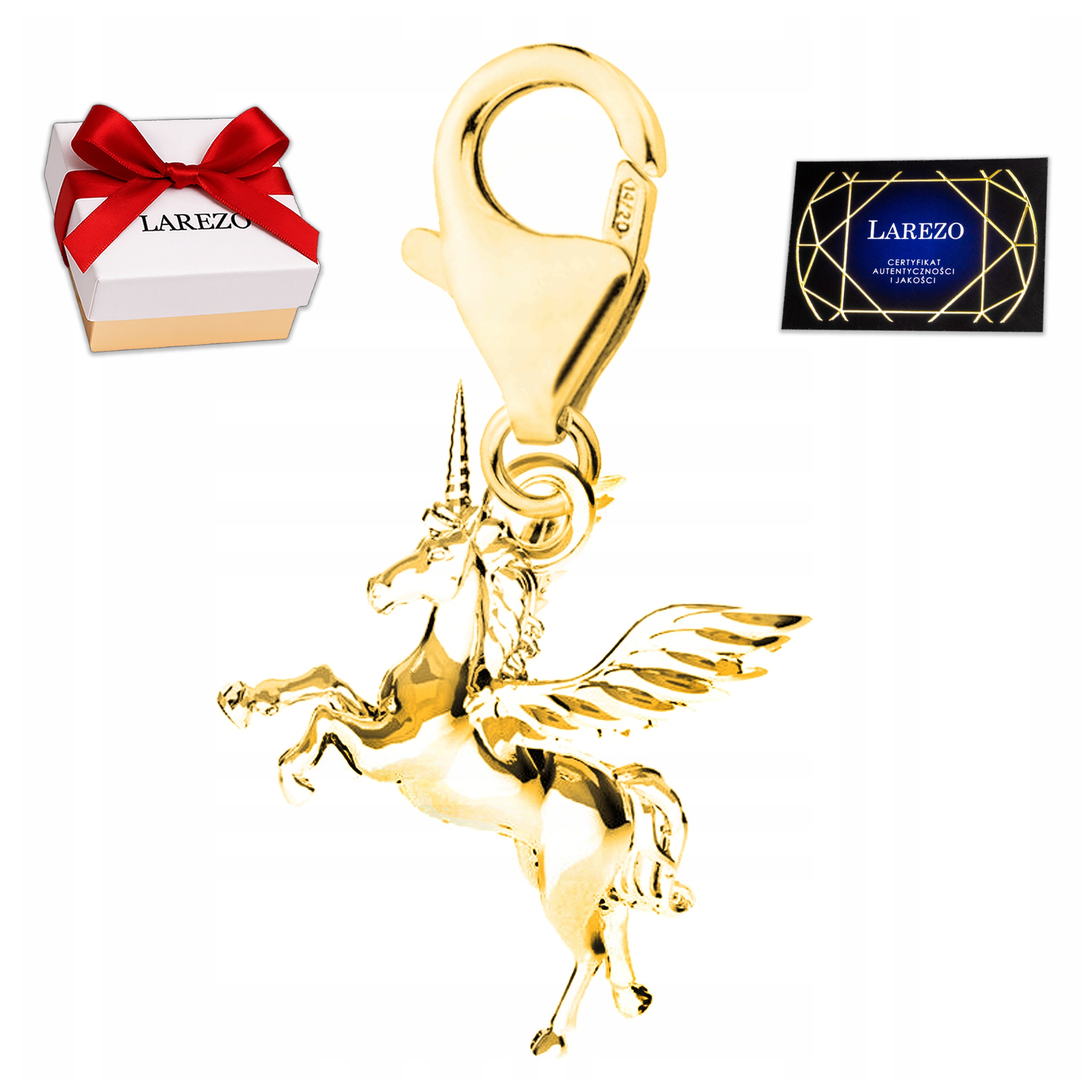 Zlatý přívěsek Jednorožec na karabině pro Náramky Koník Stříbro 925