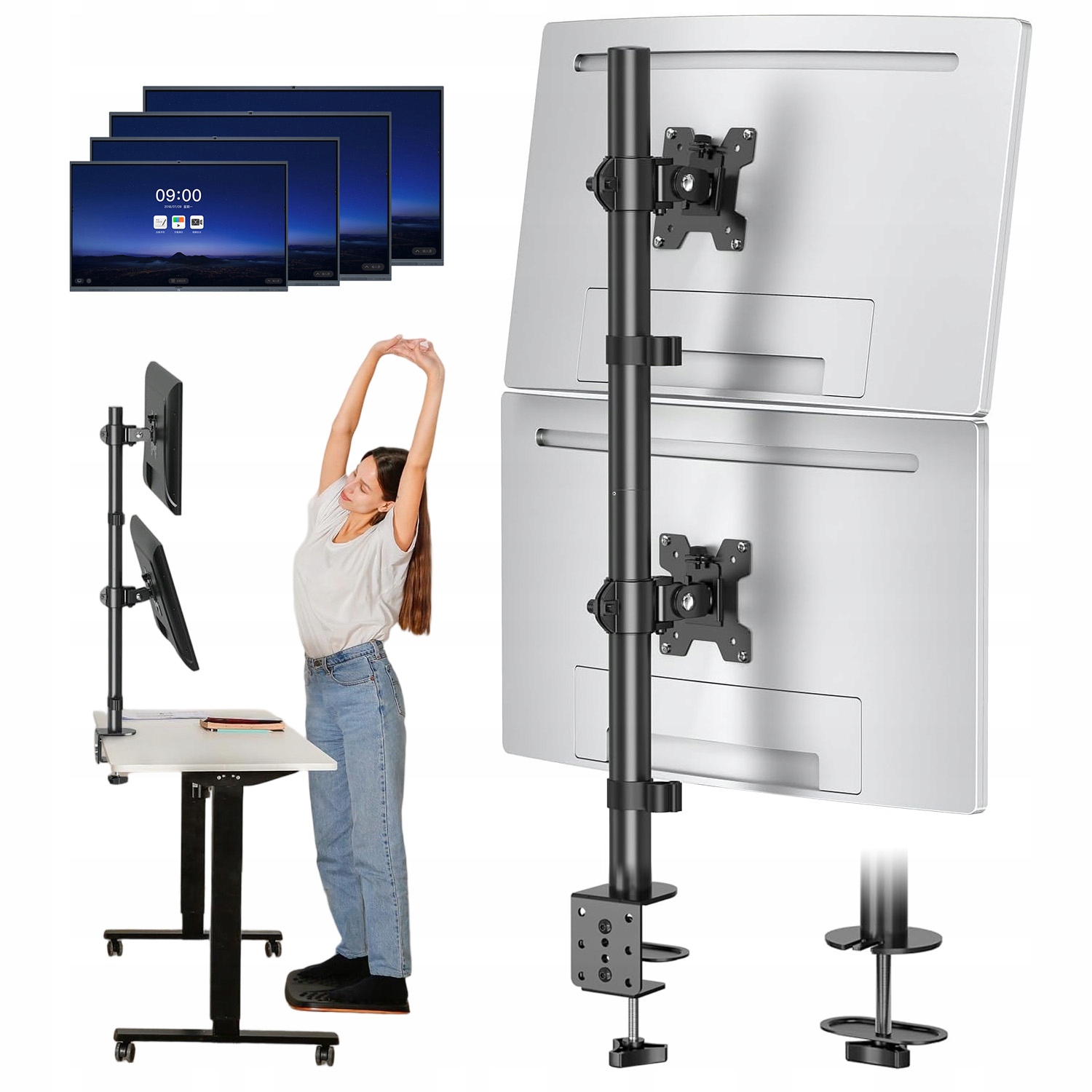 Vertikální držák monitoru Dvojitý stolní Vesa 13"-34" 12 kg Regulace