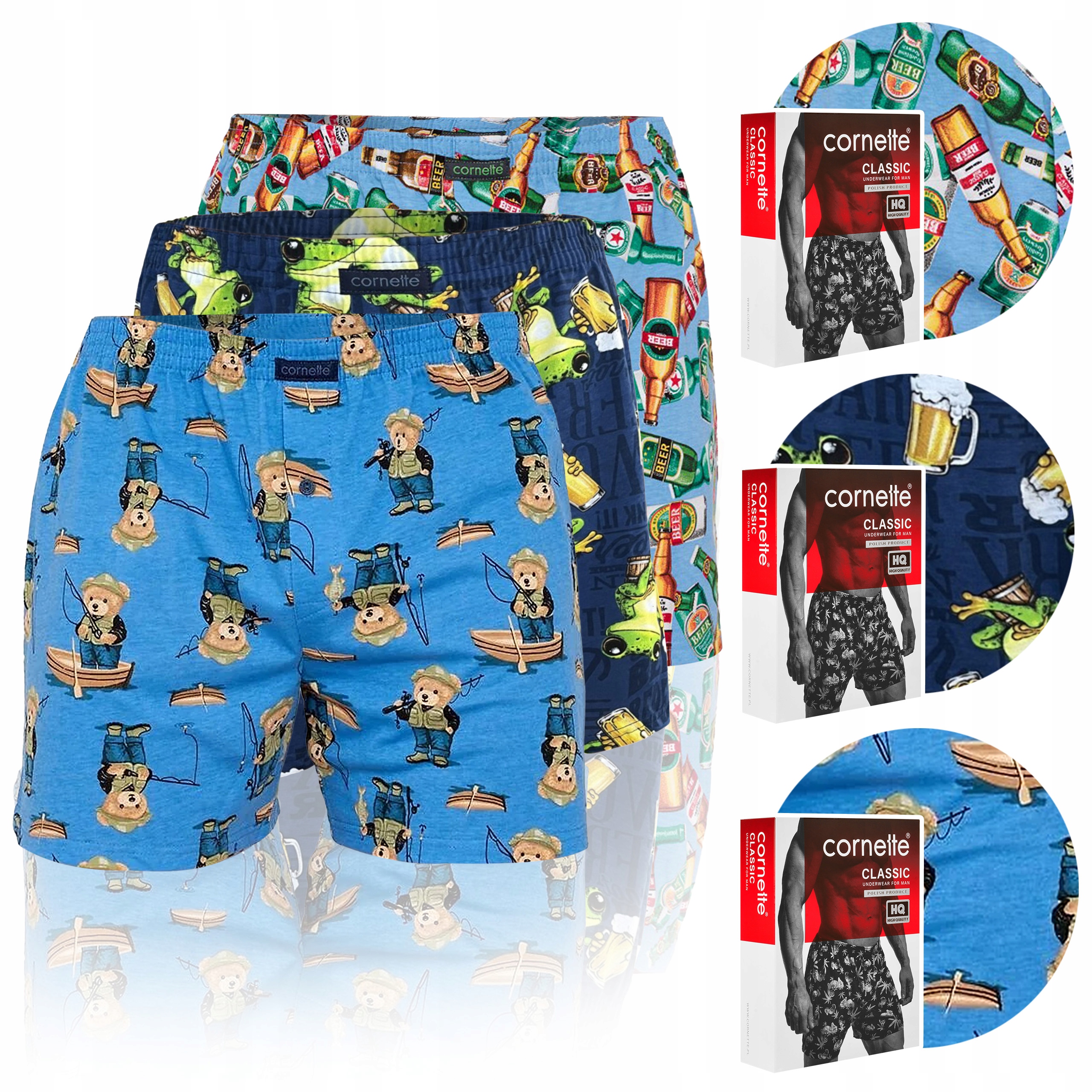 Cornette Pánské boxerky 3 kusy Volné Modré Bavlněné Classic XXL