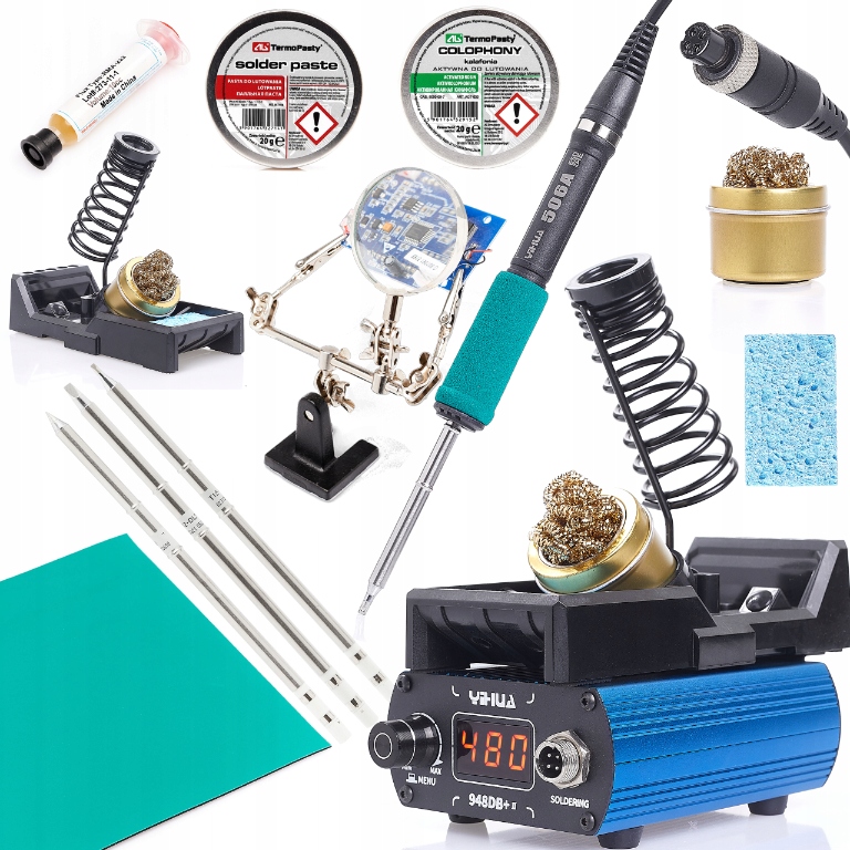 Pájecí Stanice T12 Yihua 948DB-II+ 72W Sada Příslušenství Hroty Cín