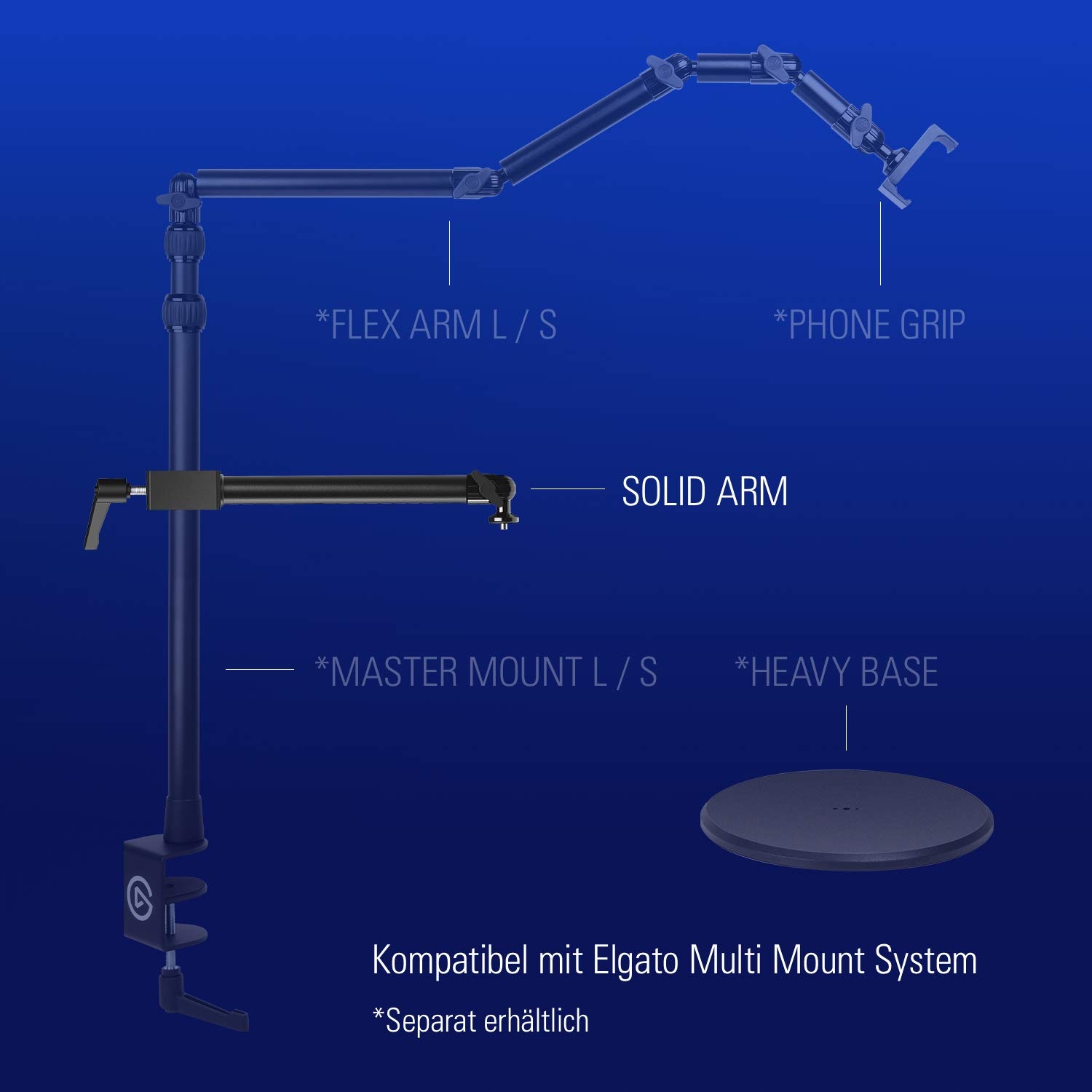 ELGATO Solid Arm Uchwyt Do Oświetlenia Kamer Mikrofonów Streaming Studio — miniatura 3