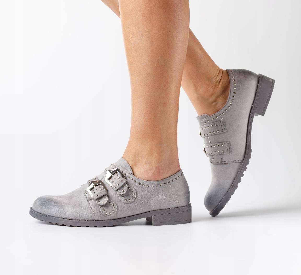 PÓŁBUTY DAMSKIE 39 SZARE Z DŻETAMI KLAMRY ES8500 Rozmiar 39