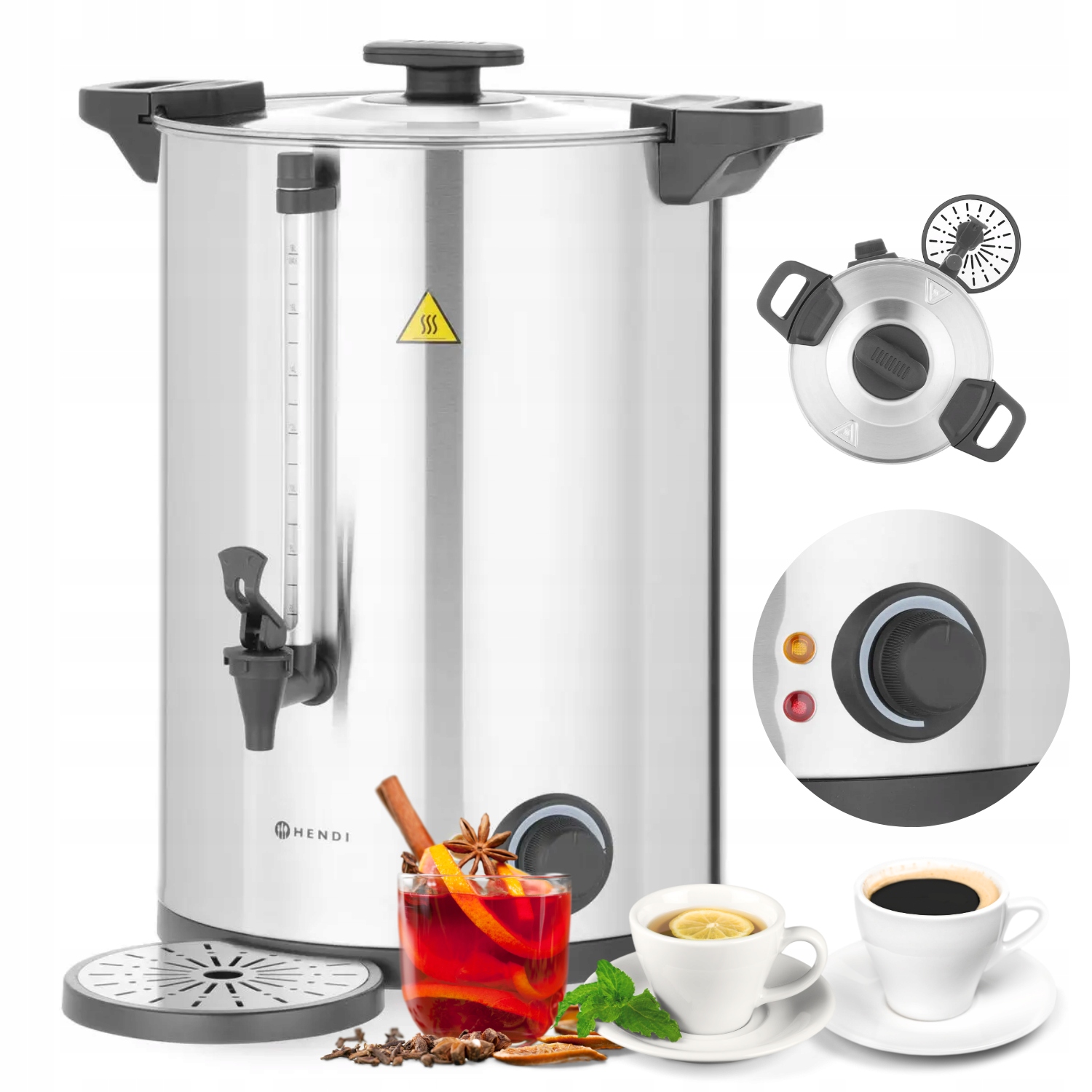 Varná konvice na vodu a nápoje Hendi 18L 2250W Dvojité stěny Nerezová Ocel