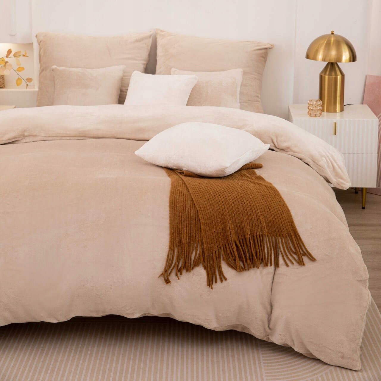Povlečení z mikrovlákna 220x200 Cozy béžová světlá plyšová medvídek