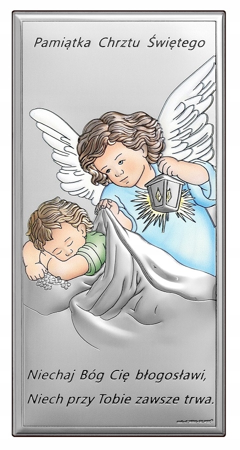Gravírování suvenýru Obraz Anděl strážný Stříbrný obrázek Dárek srdce Křest
