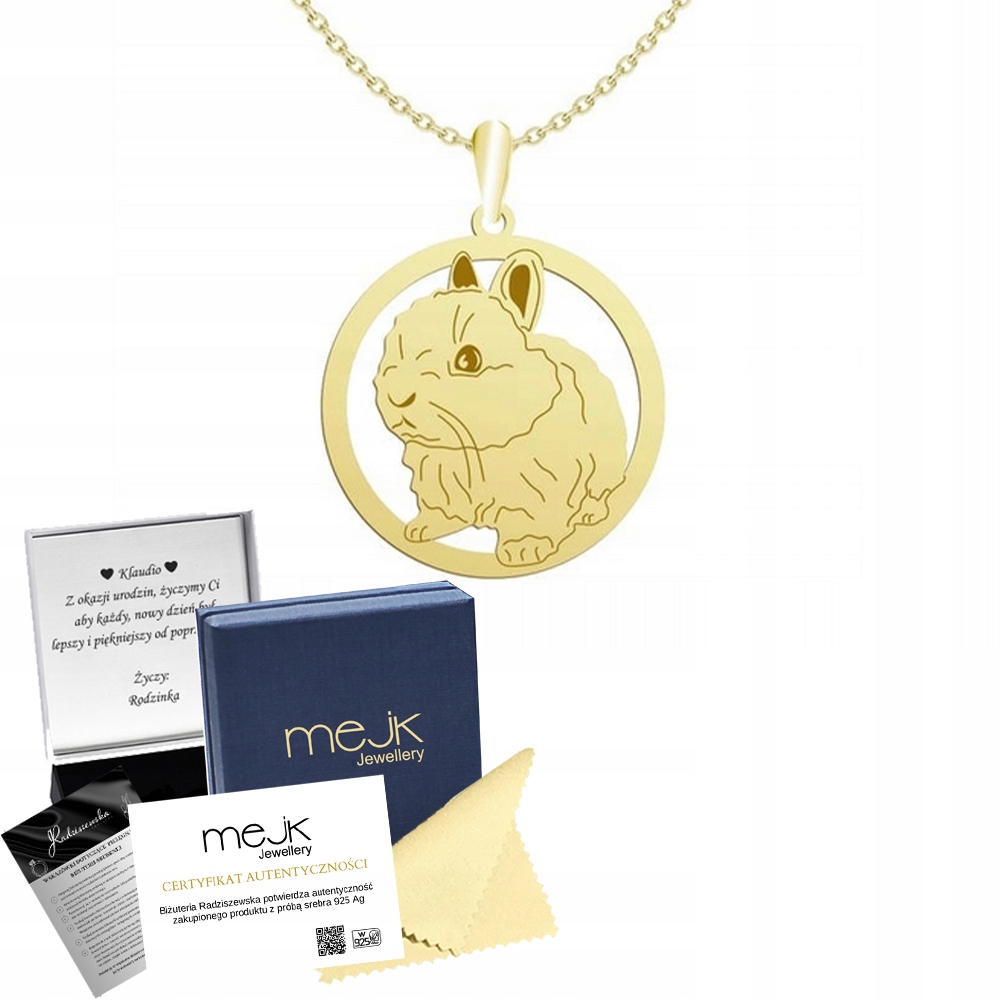 Zlatý náhrdelník s králíčkem Teddy 925 Řetízek Žena Dárek Gravírování