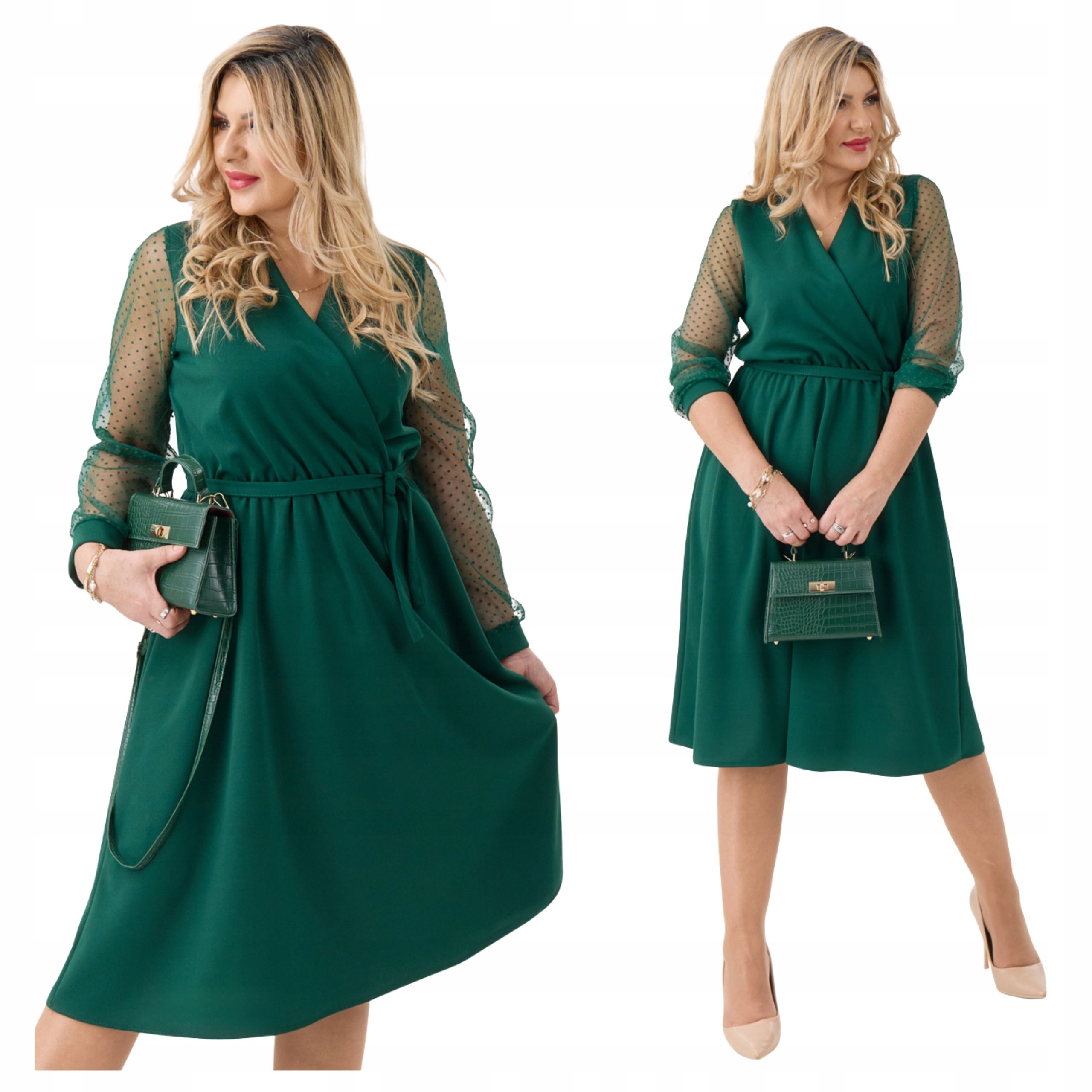 Sukienka kopertowa wiązana Polski Producent duże rozmiary midi