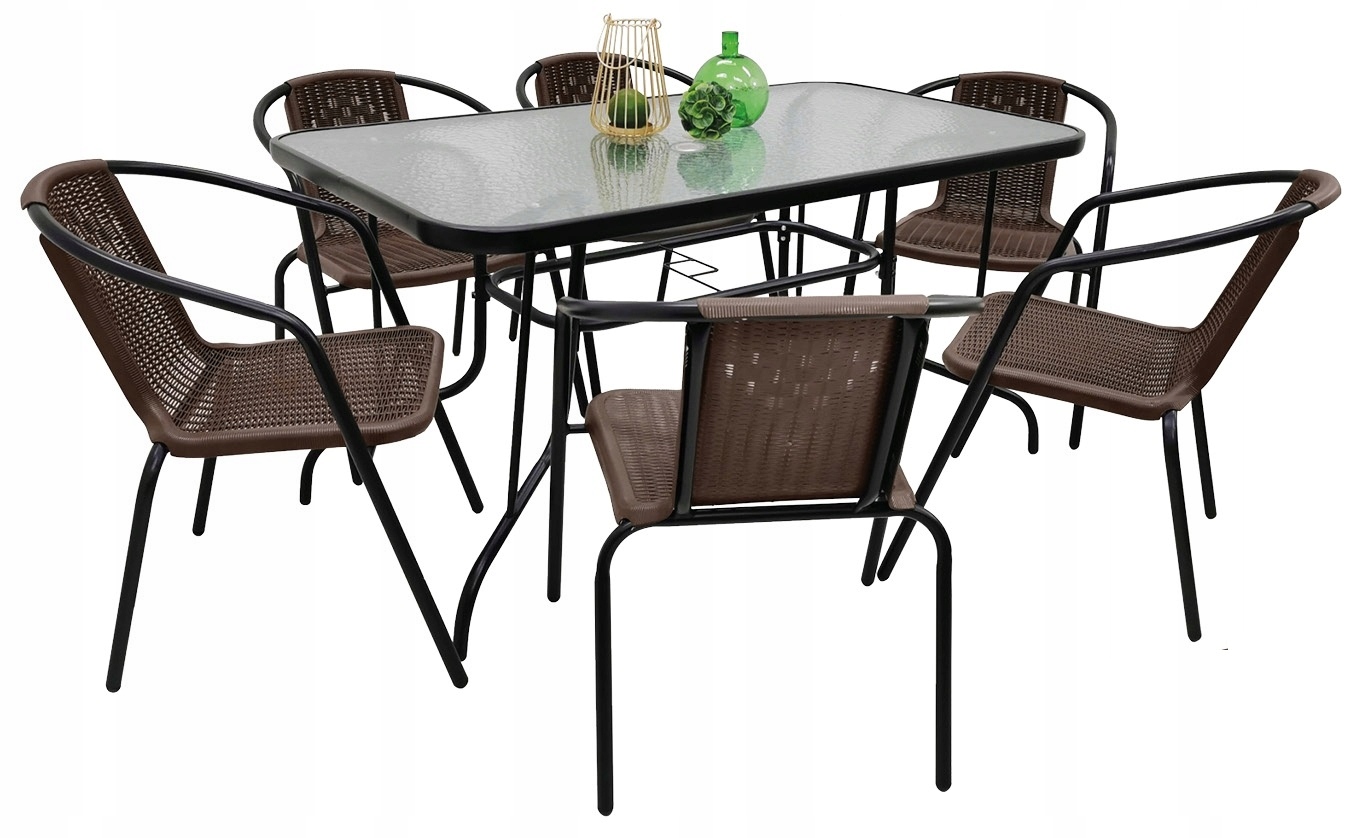 ZESTAW MEBLI OGRODOWYCH BALKON TARAS STÓŁ 120x70+ 6x KRZESŁA LORETTO BRĄZ