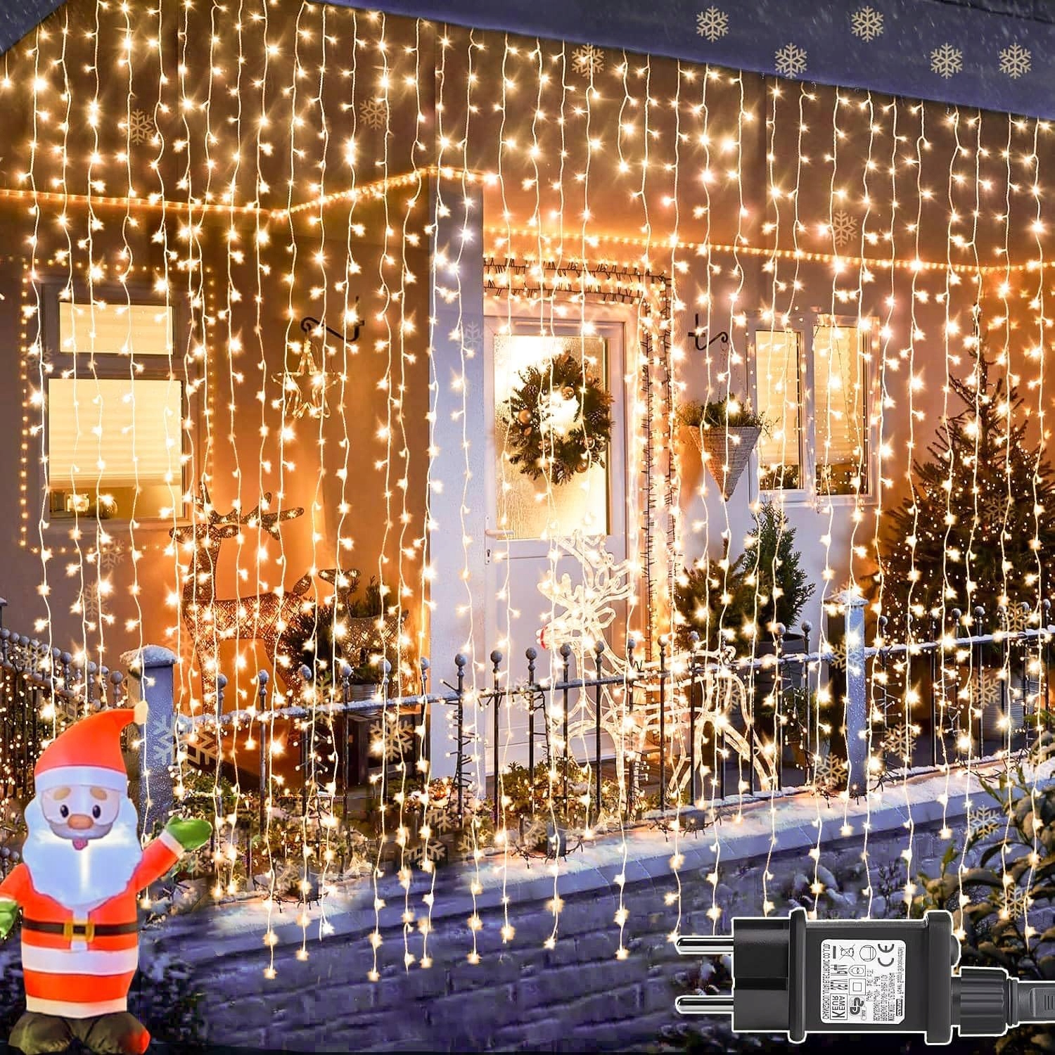 Světelný Závěs 3M X 3M 8 Režimů Provozu 300 Led Diod Řetěz Dekorace