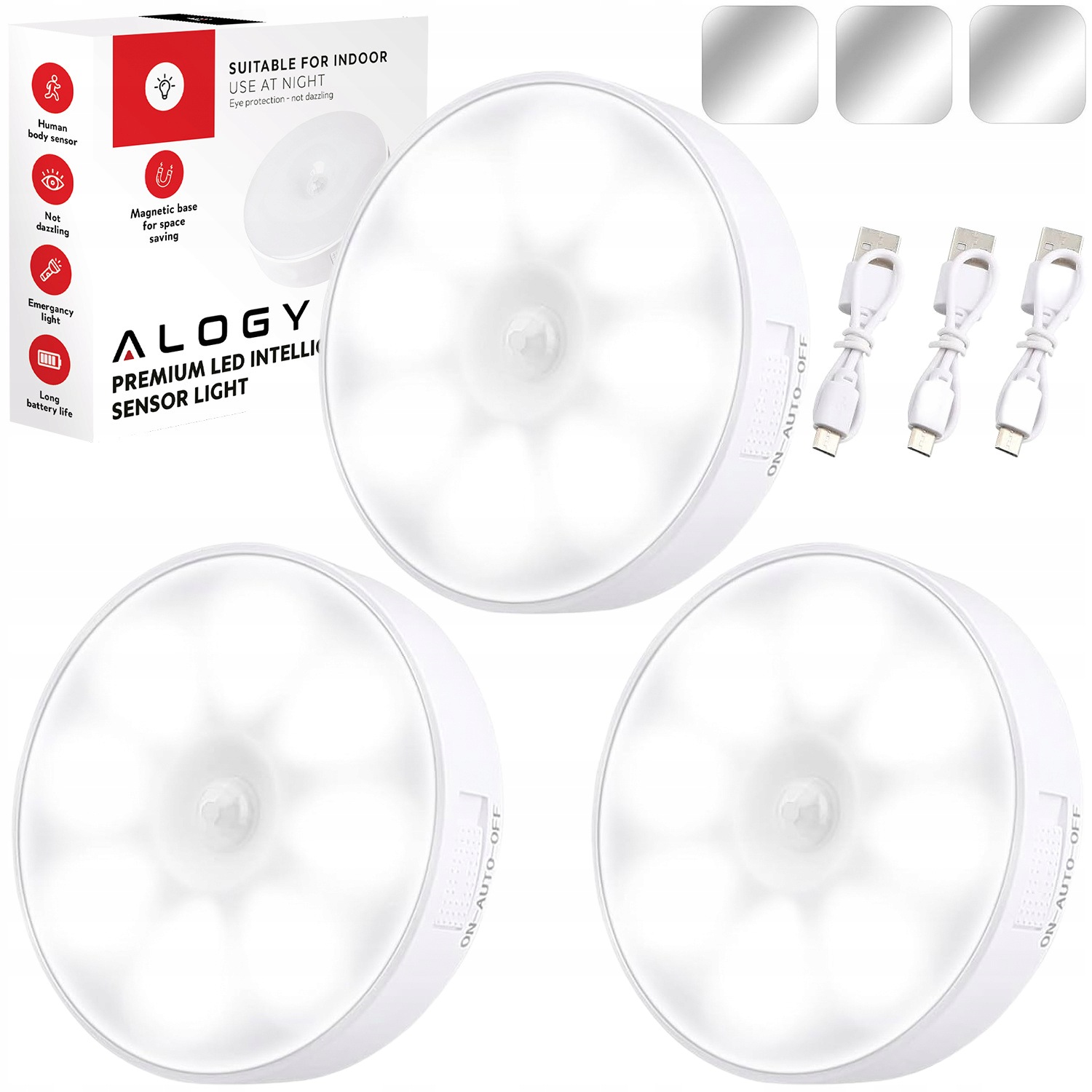 3x Bezdrátová Noční Lampa Led Lampa 3000K Usb S Pohybovým Senzorem Magnet