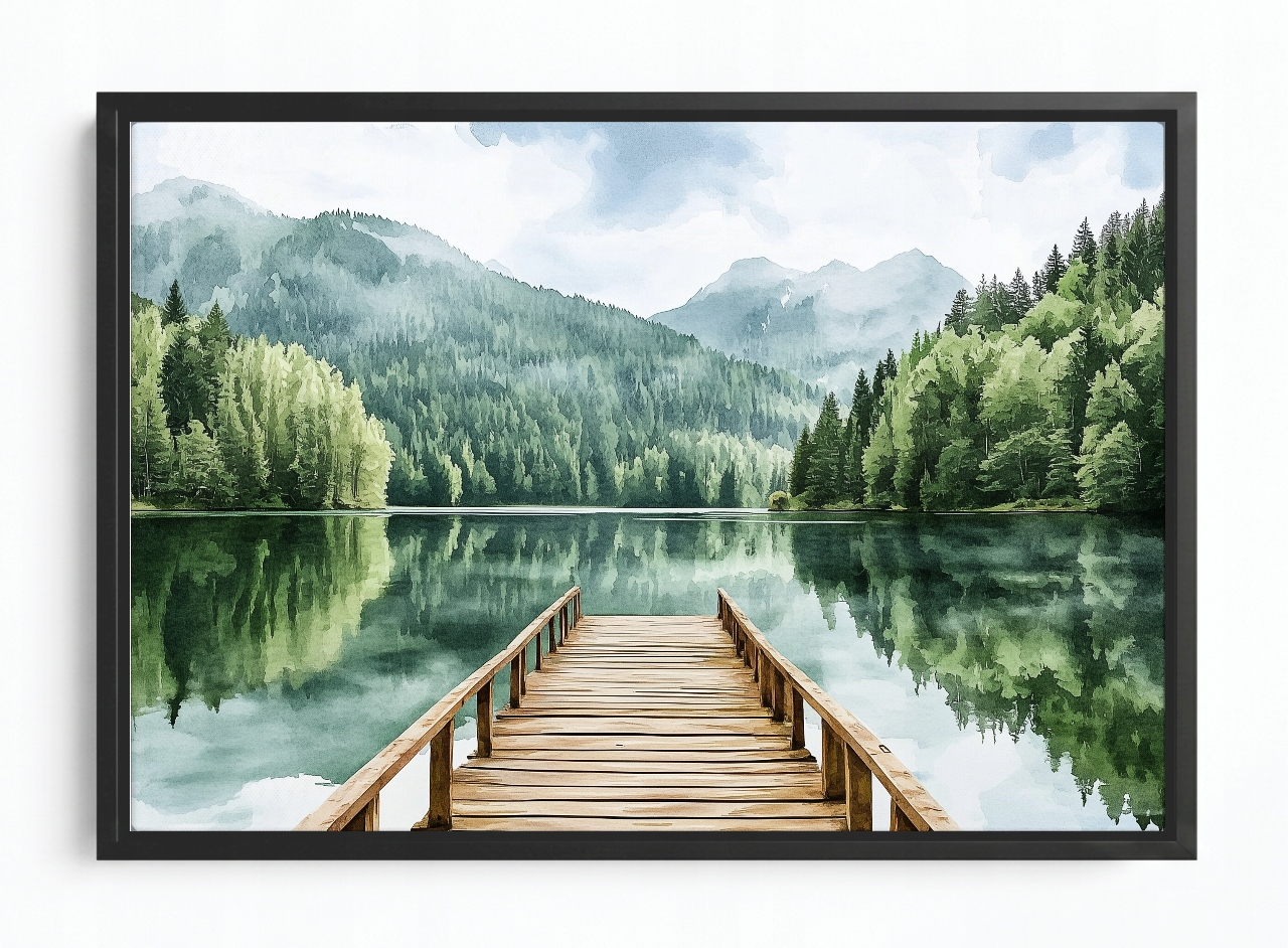 Obraz Rama American Box Horská Krajina Příroda Jezero Most Molo 60x40