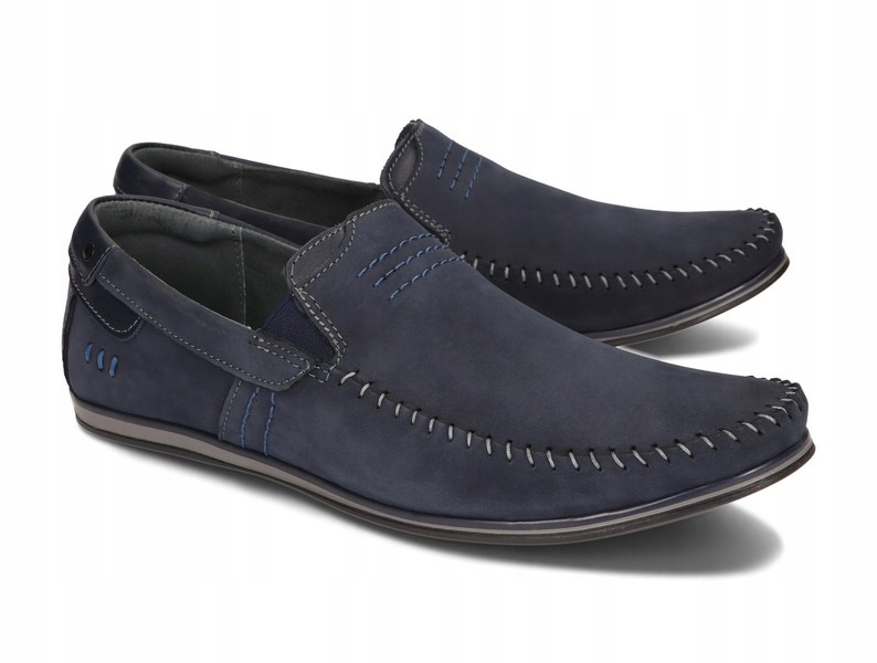 Mokasyny Buty Męskie Wsuwane Casual Skóra Naturalna Nubukowa 876 Granat 43 Marka Komodo