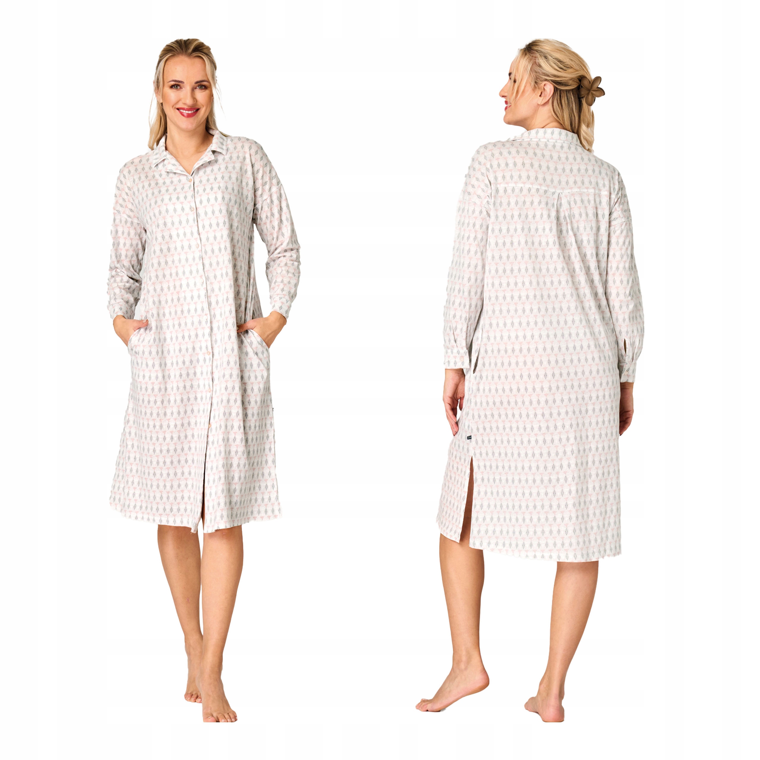 Košile noční dámská bavlněná s dlouhým rukávem L dlouhá Key 100 bavlna