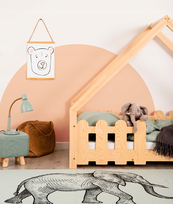 ŁÓŻKO DLA DZIECKA DOMEK Z BARIERKĄ == DREWNIANE Marka Elior