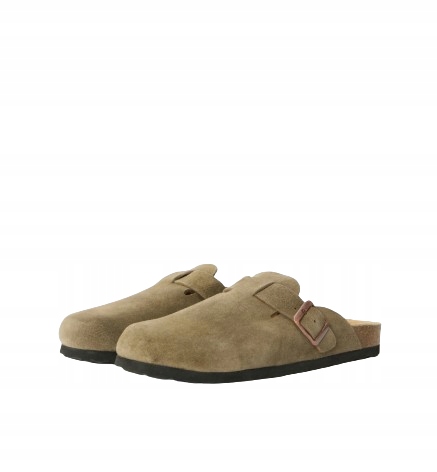 Pier One Klapki Zamszowe Beżowe Z Klamrą Na Podeszwie Czarnej 39 T_a