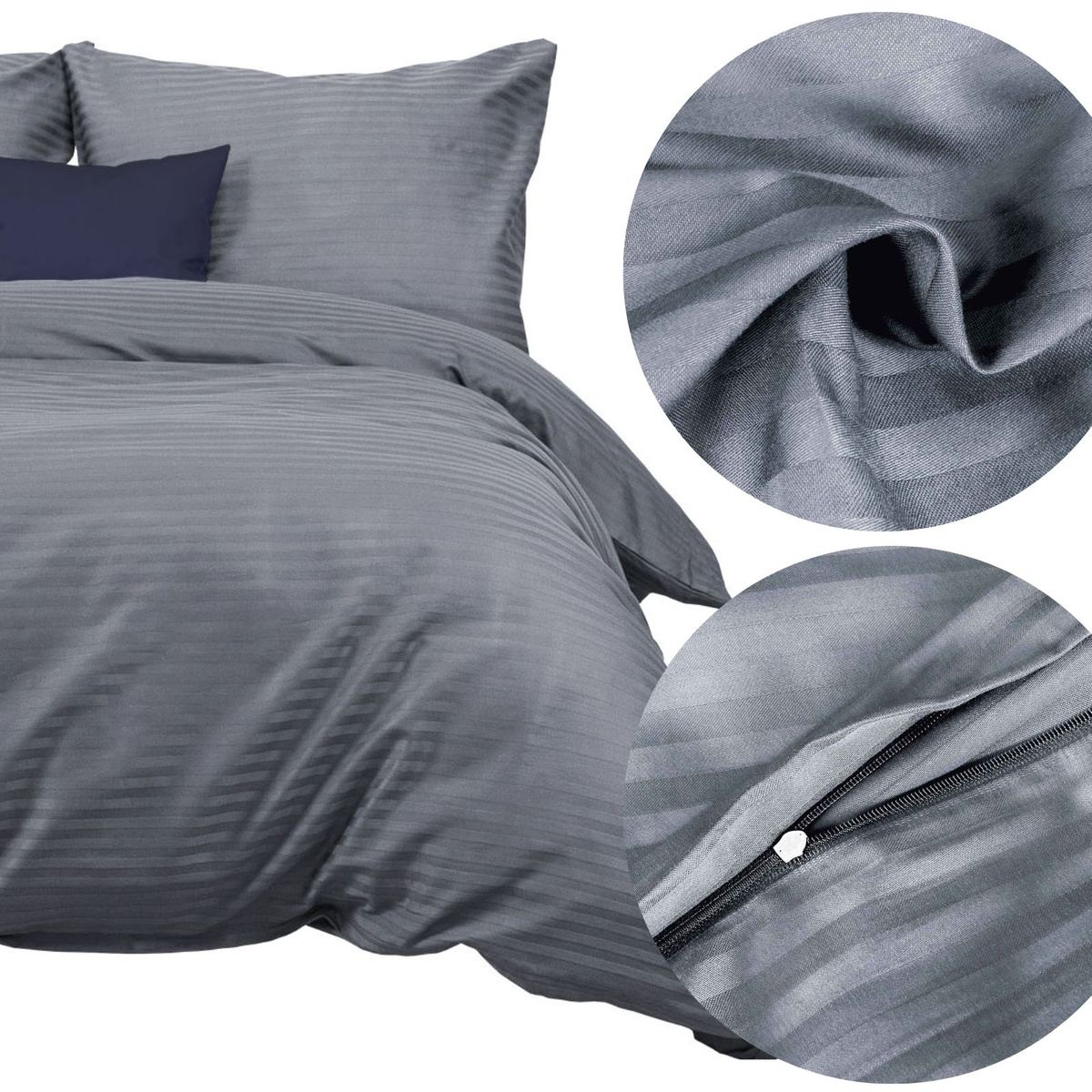 Posteľná Bielizeň 200 x 220 3 dielov Satén z bavlny Exclusive Cizgili Komplet Pásy