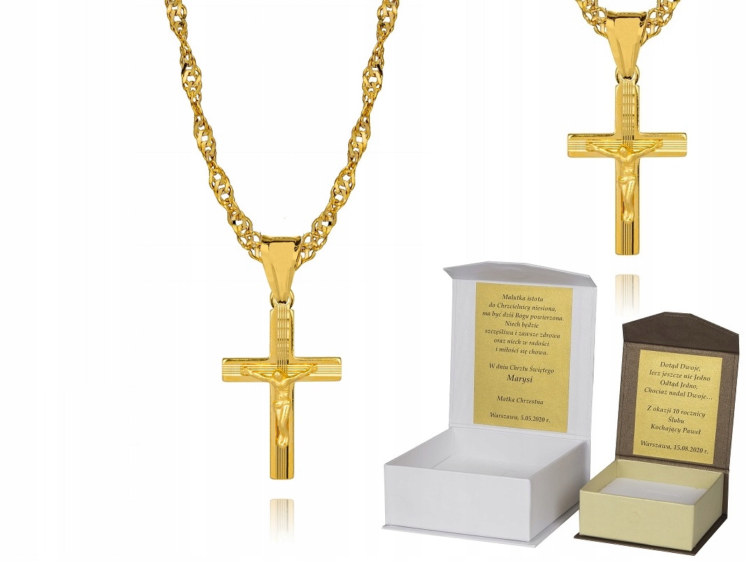 Zlatý řetízek stříbro pozlacený křížek 40 cm Dedikace S3K18