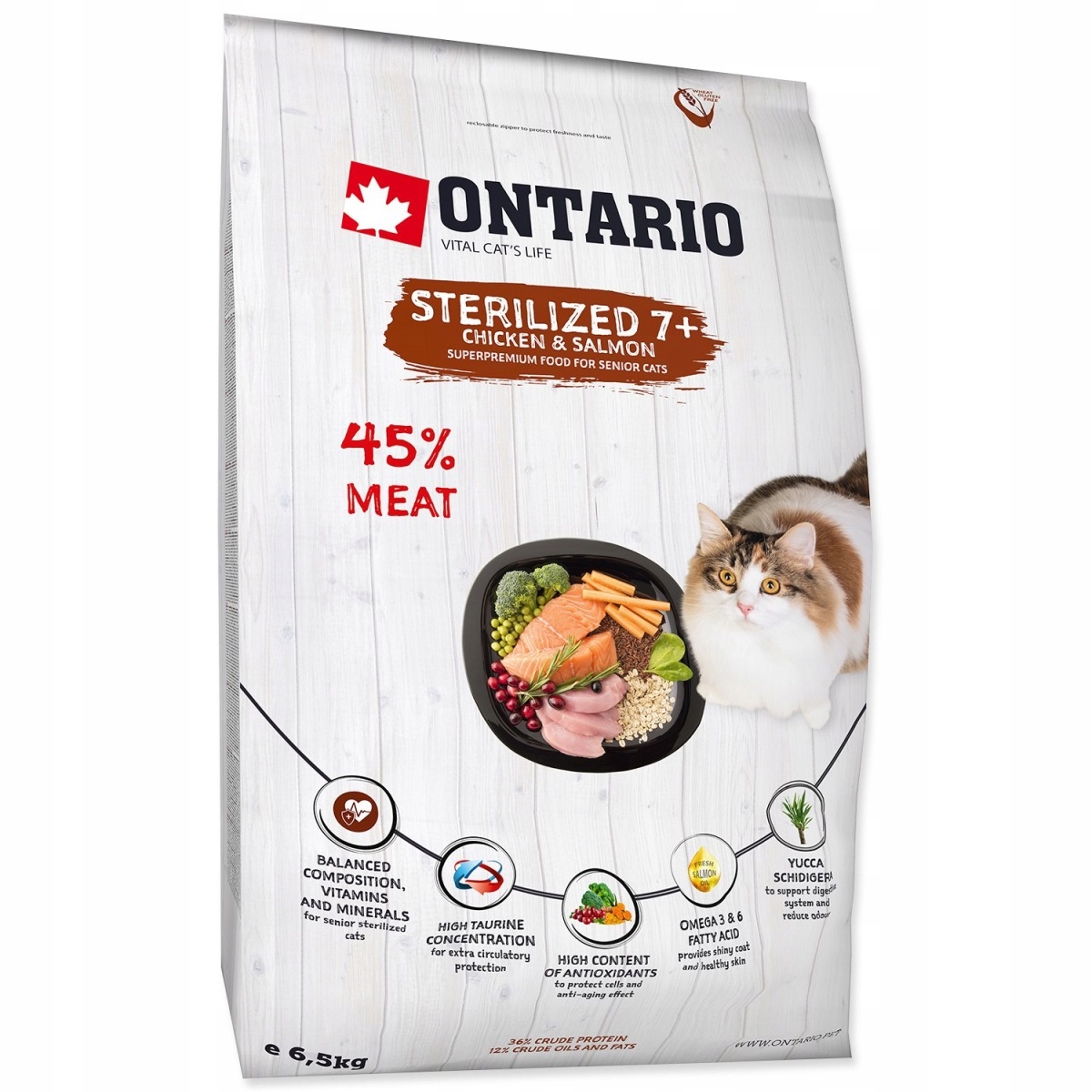 Levně Krmivo Ontario Cat Sterilised 7+6,5kg