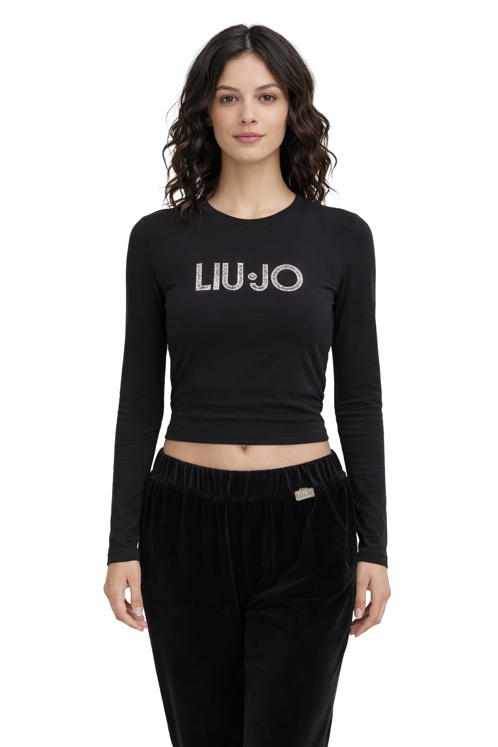 Liu Jo Černá Přiléhavá Halenka S Logem, Dlouhý Rukáv, Rovná S I4C