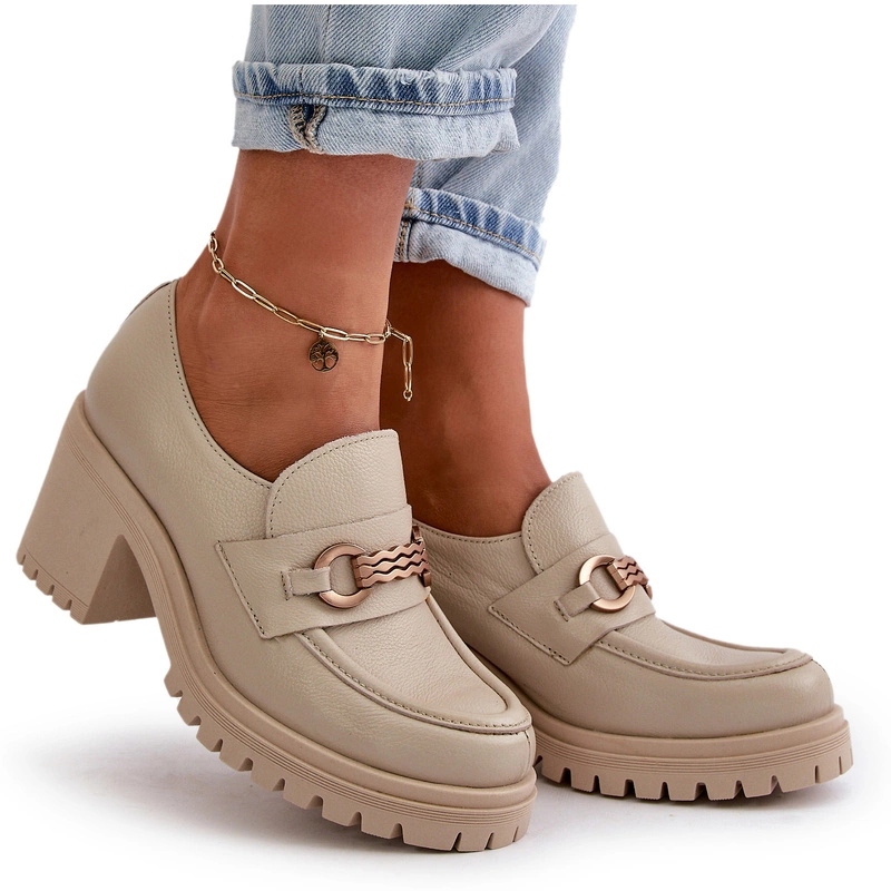 Dámské Polobotky Lakované Na Podpatku Přírodní Kůže Zazoo 20175 J.béž 39