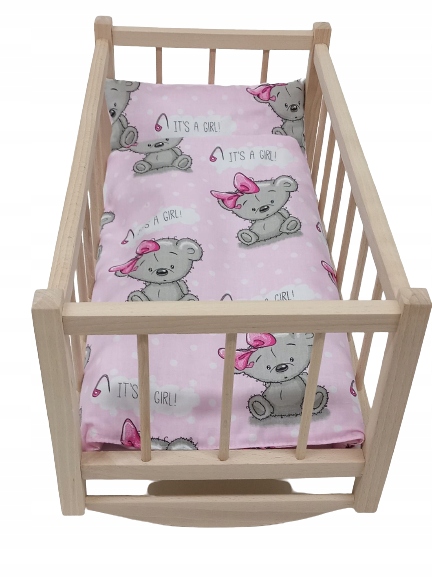 DREWNIANA KOŁYSKA DLA LALEK LALKI+POŚCIEL 3EL