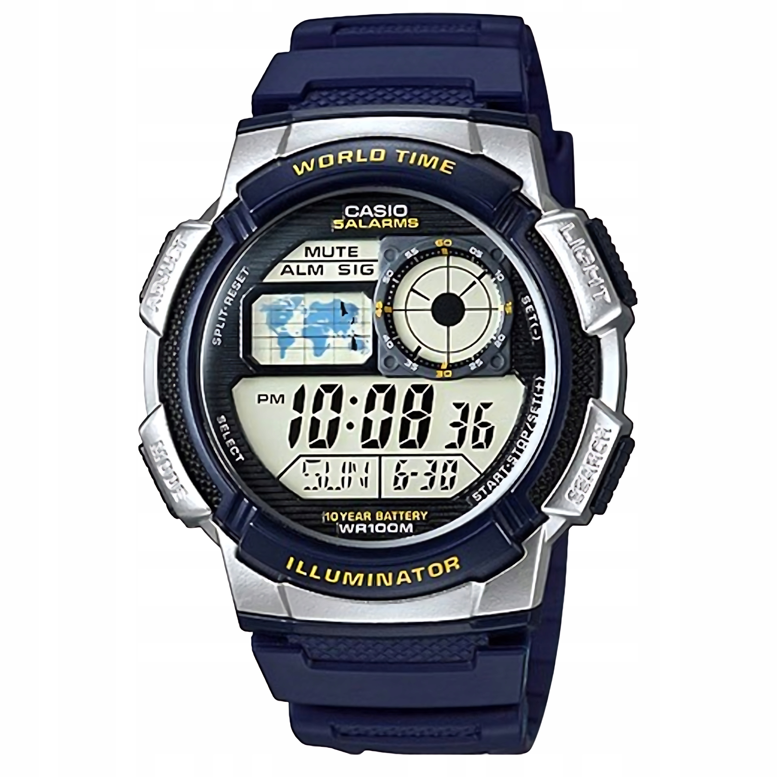 Pánské Hodinky Casio AE-1000W-2AVDF Tmavě modré Vodotěsné 100M Led Mapa Box