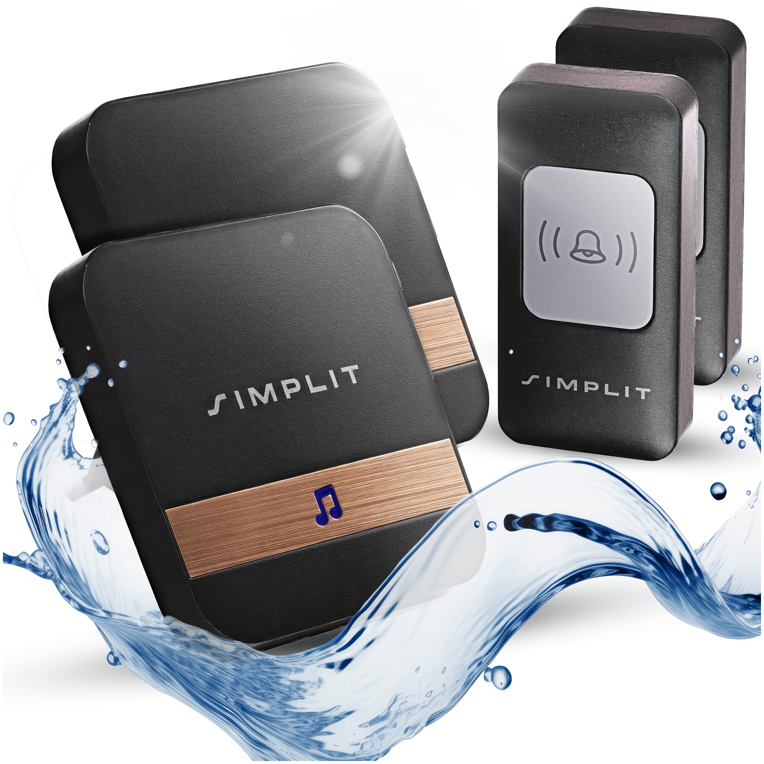 2x Bezdrátový Zvonek Pro Dveře Brány Simplit Vodotěsný Vysílač IP44