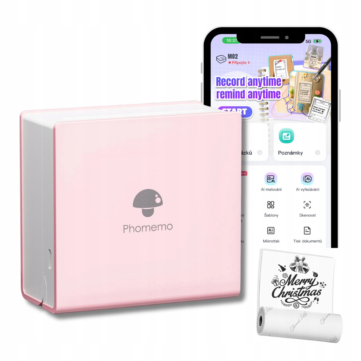 Phomemo M02 Chytrá přenosná tiskárna, Růžová