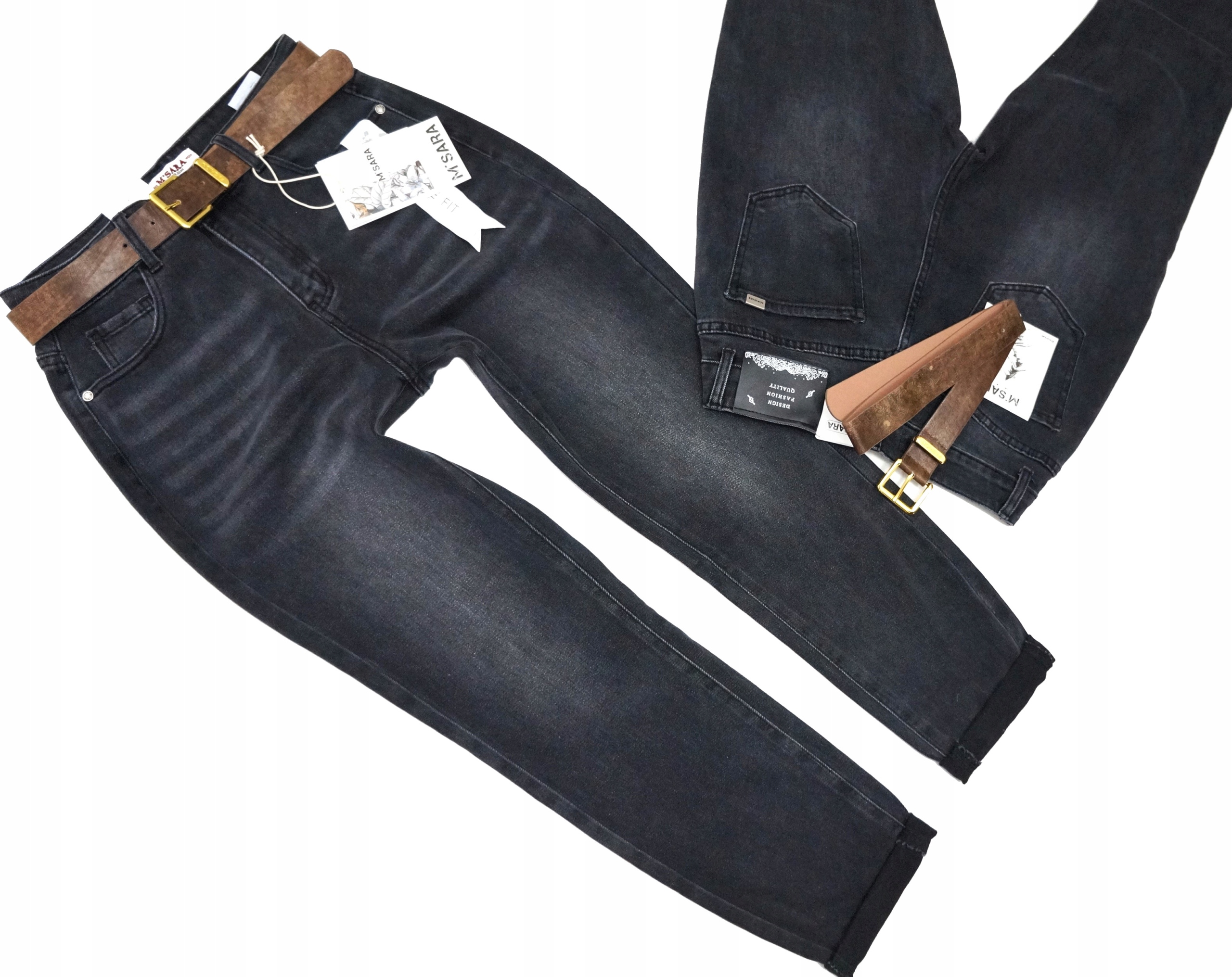 M.sara Modne Spodnie Jeansowe Boyfriend Mom Luźniejsze Ciemnoszare 46/3XL