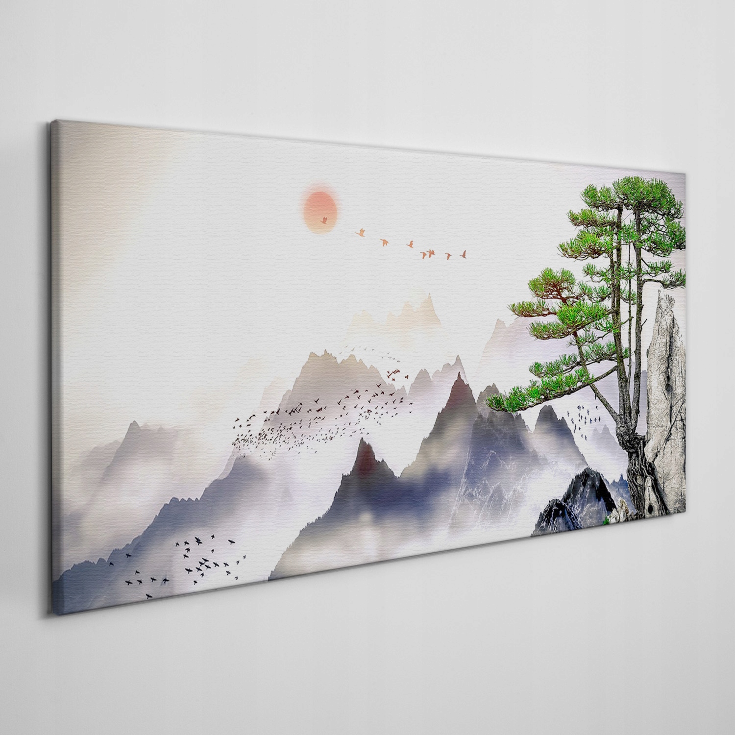

Obraz na płótnie Góry mgła słońce drzewo 120x60 cm