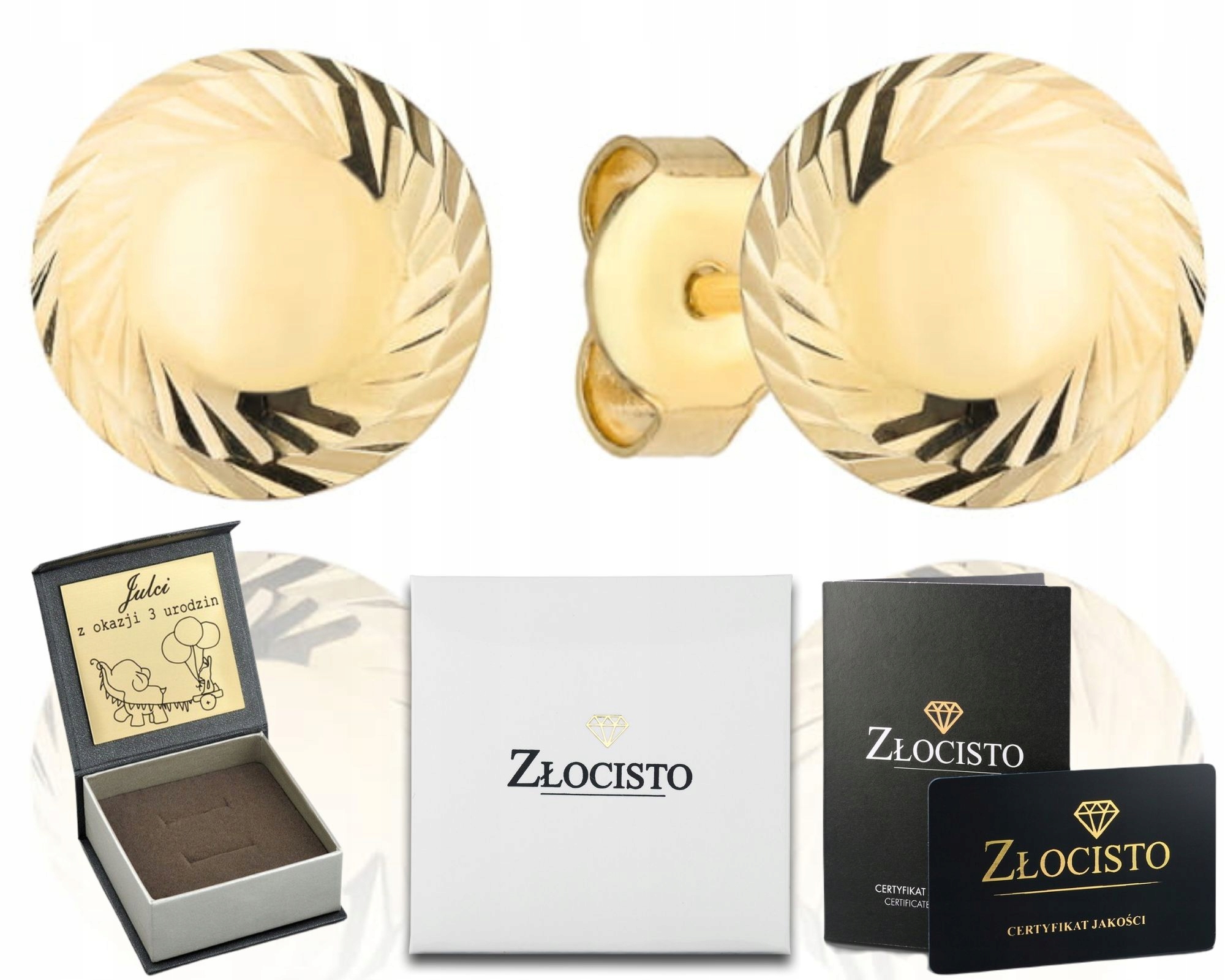 Zlaté Náušnice S Kolečkem A Diamantovým Okrajem 585 Na Tyči 585 Dárek