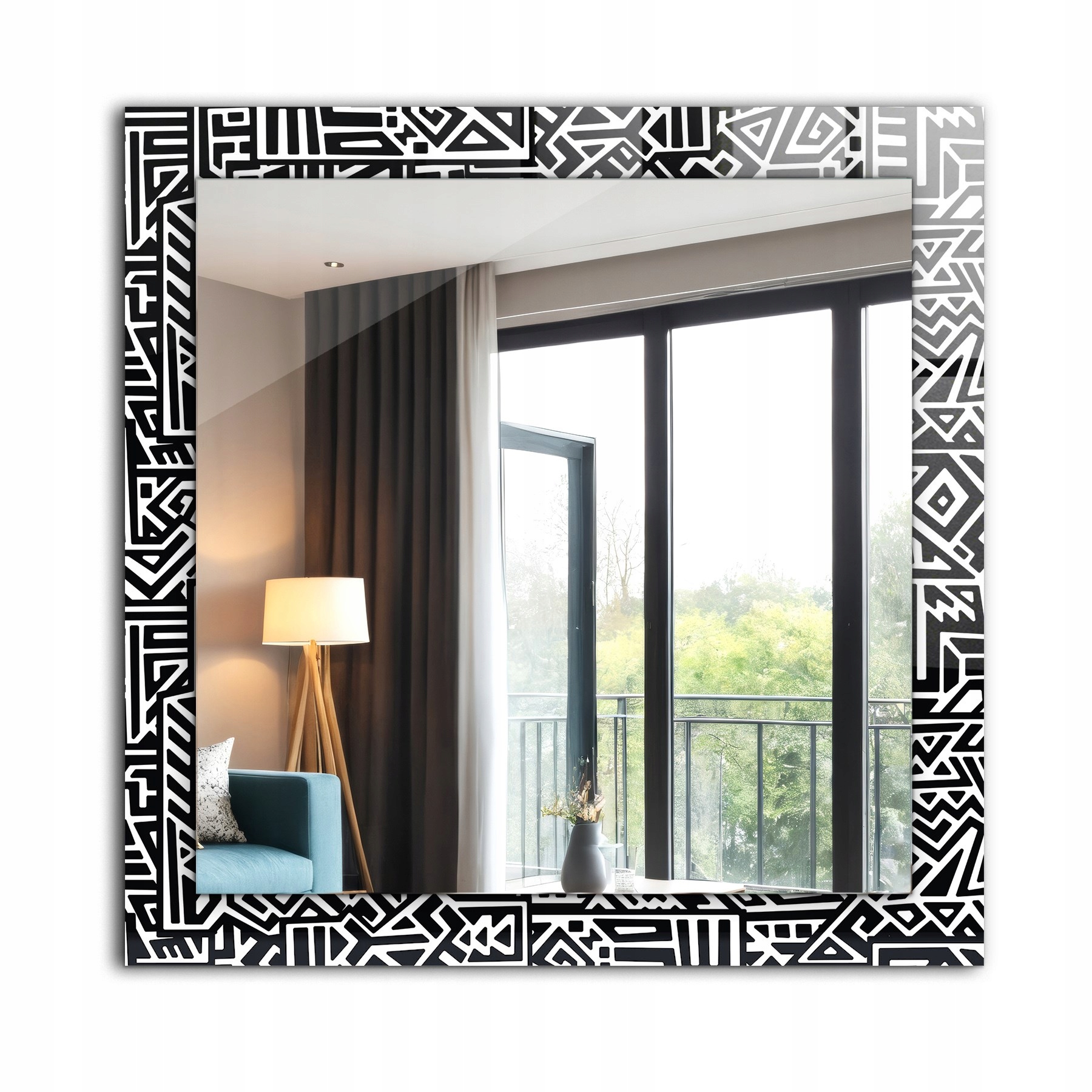 Nástenné štvorcové zrkadlo s vytlačeným motívom 60 x 60 cm Geometrický vzor
