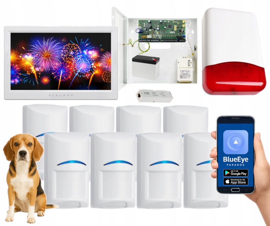 Zestaw Alarmowy Do Domu Paradox 8 Czujek Bosch Pet 7" Dotyk Wifi Aplikacja