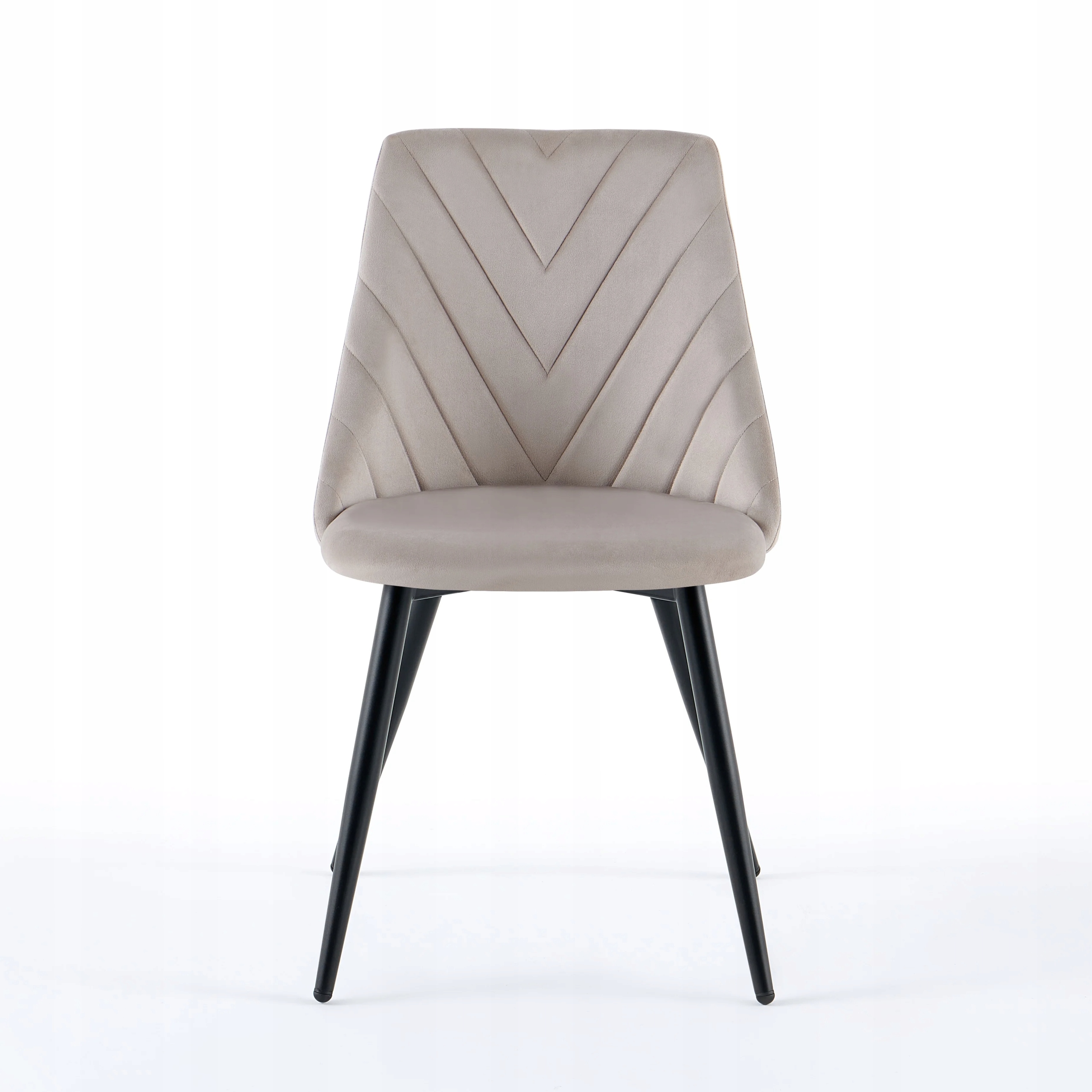Krzesło Welurowe Beżowe Do Jadalni Salonu Na Czarnych Metalowych Nogach