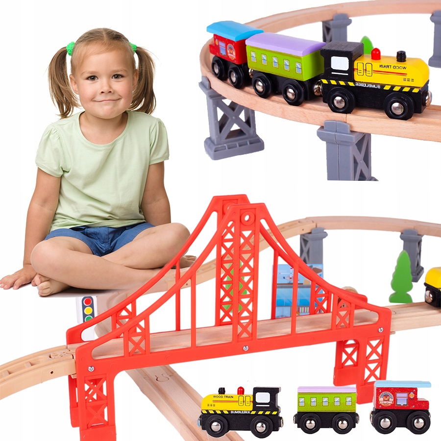 DREWNIANA KOLEJKA POCIĄG LOKOMOTYWA MIASTO POLICJA STRAŻ AKCESORIA 320 CM Płeć chłopcy