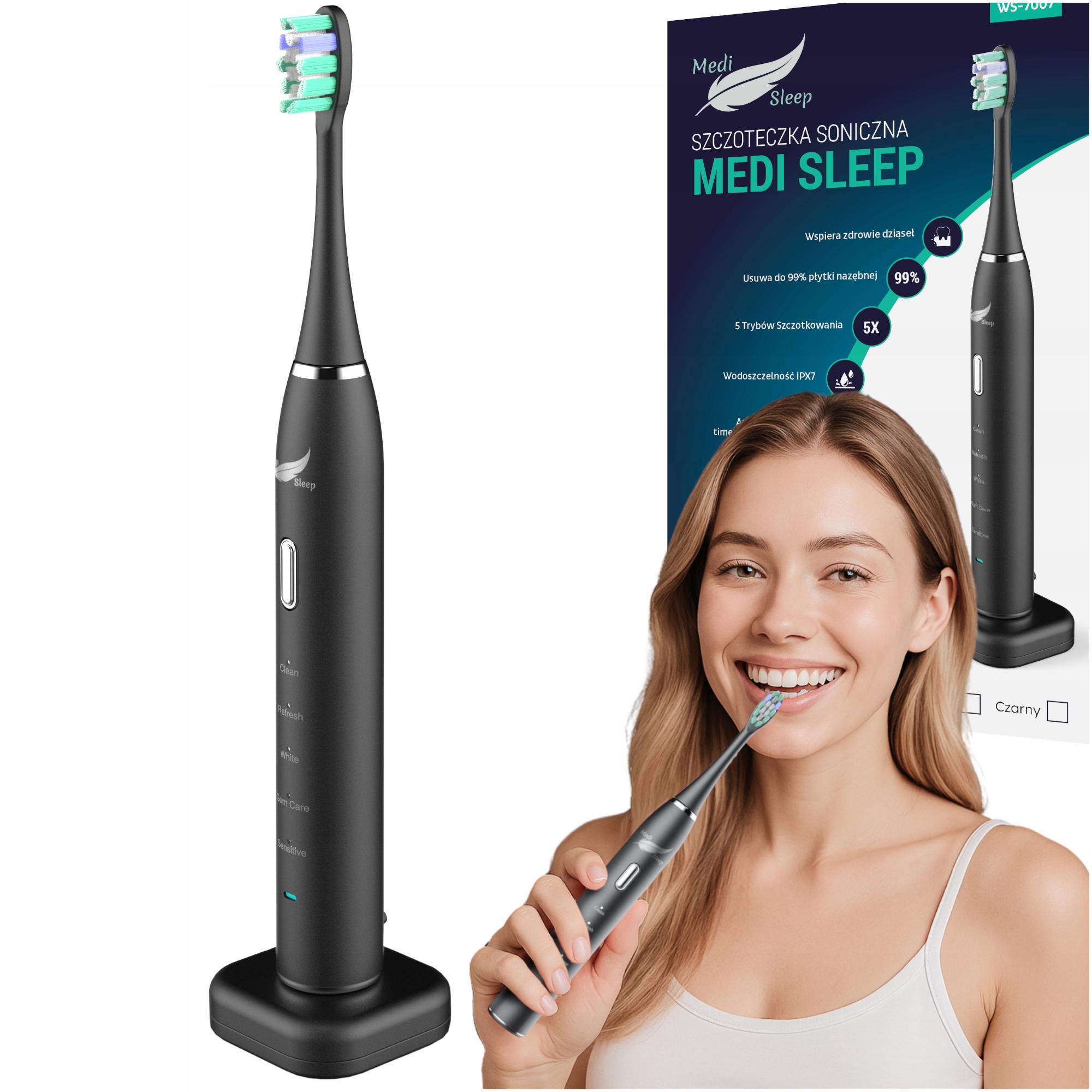 Szczoteczka Soniczna Do Zębów Etui Uchwyt 37 Tys. Drgań Medi Sleep