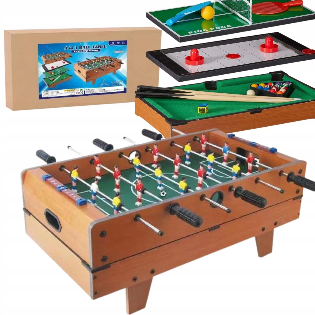 ZESTAW DO GRY 4W1 PIŁKARZYKI HOKEJ CYMBERGAJ PING PONG BILARD STÓŁ SKŁADANY