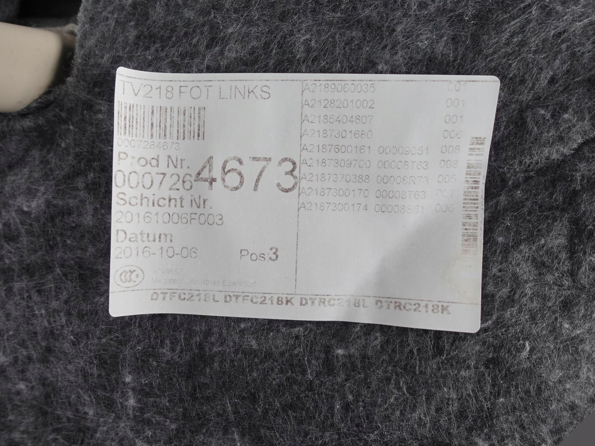MERCEDES CLS C218 X218 upholstery side left rear part