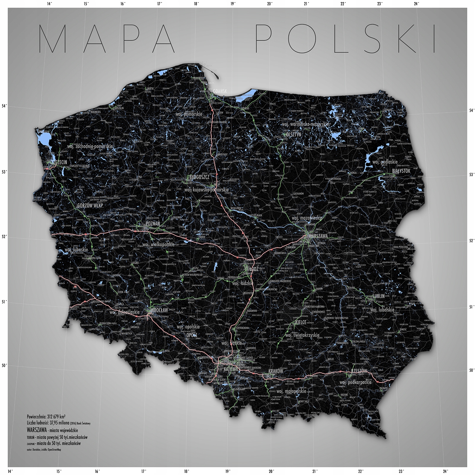 

Mapa Polski Drogowa plakat na ścianę 80x80 cm