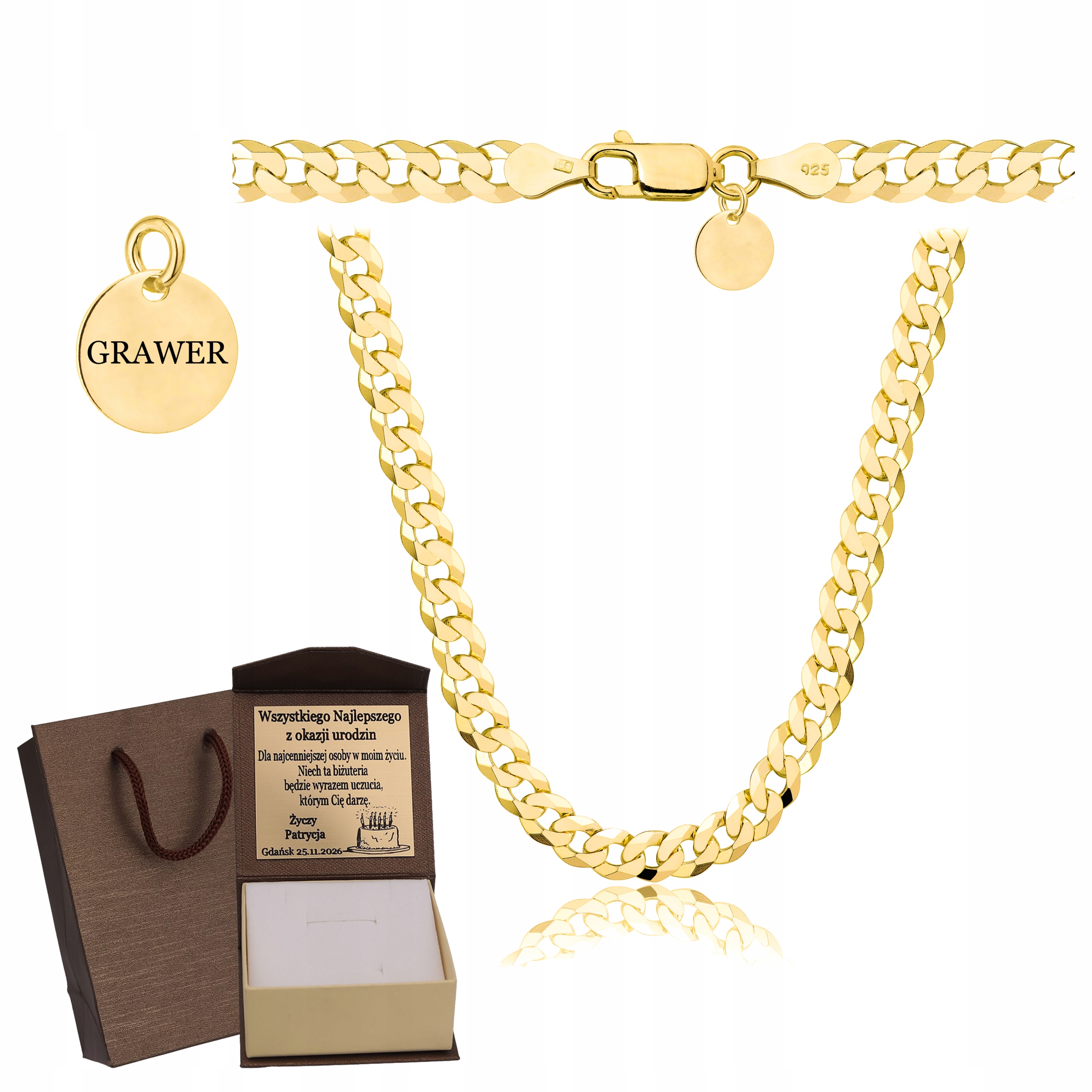 Zlatý Plný Řetízek Pánský Pancr Ryzost 925 585 Pevný Gravírování Bonus