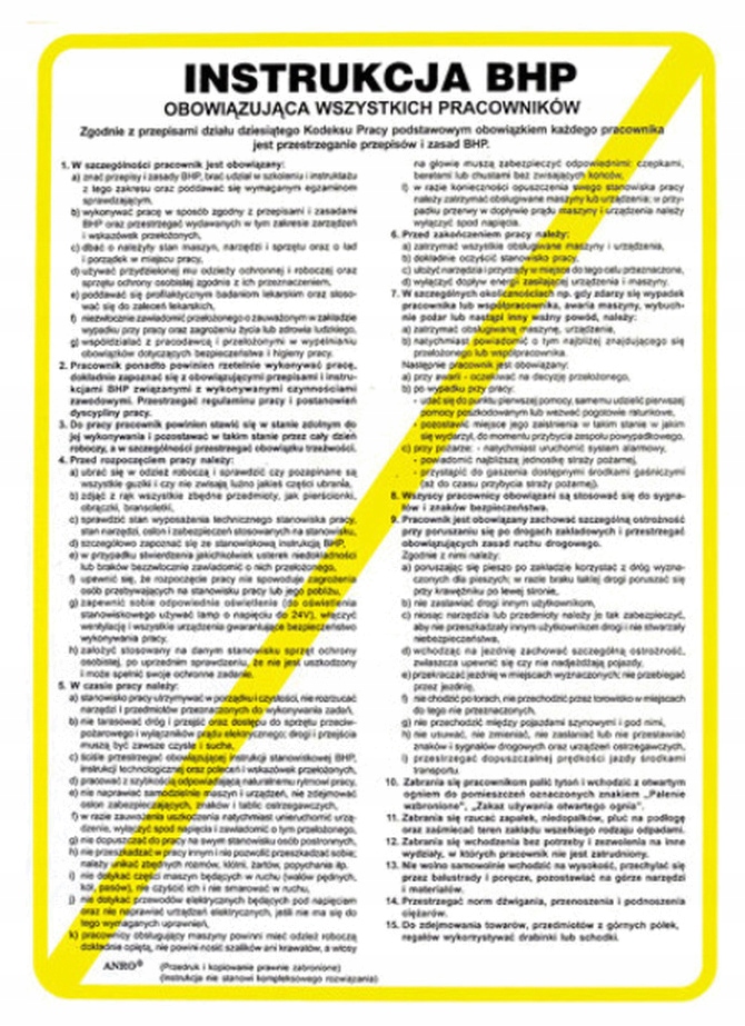 Instrukcja BHP - OBOWIĄZUJĄCA WSZYSTKICH PRACOWNIKÓW