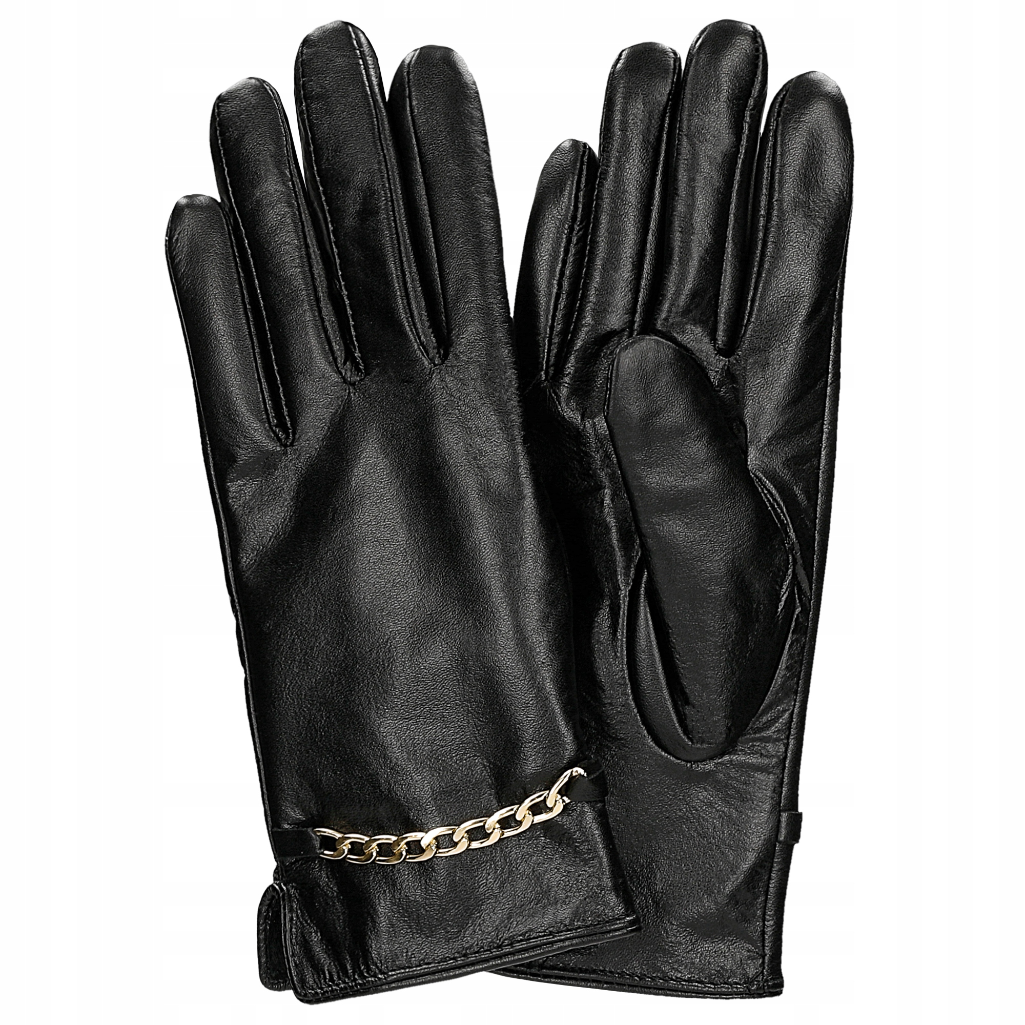 Dámské Kožené Rukavice klasické Pravá Kůže ozdobný řetízek vel. L