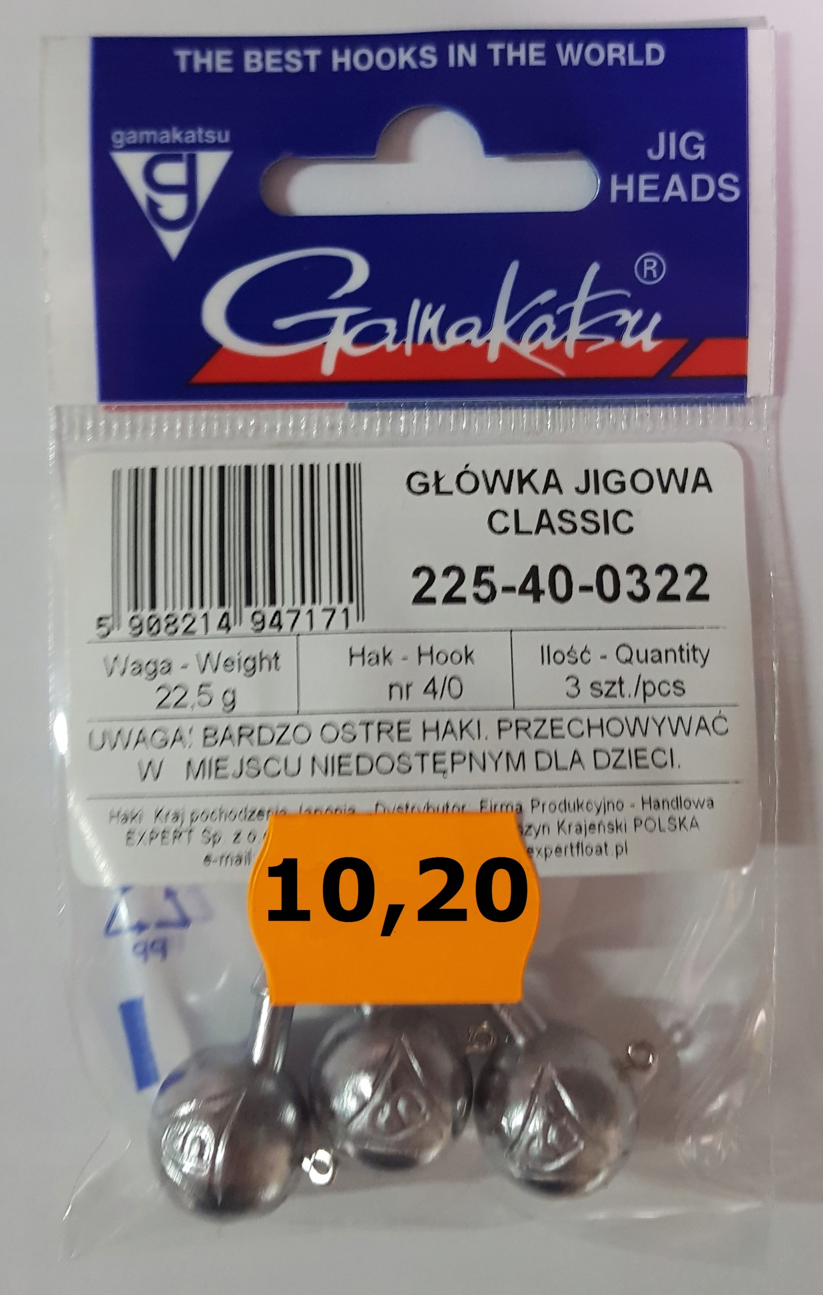 Główka jigowa Gamakatsu Classic 22,5g hak nr 4/0