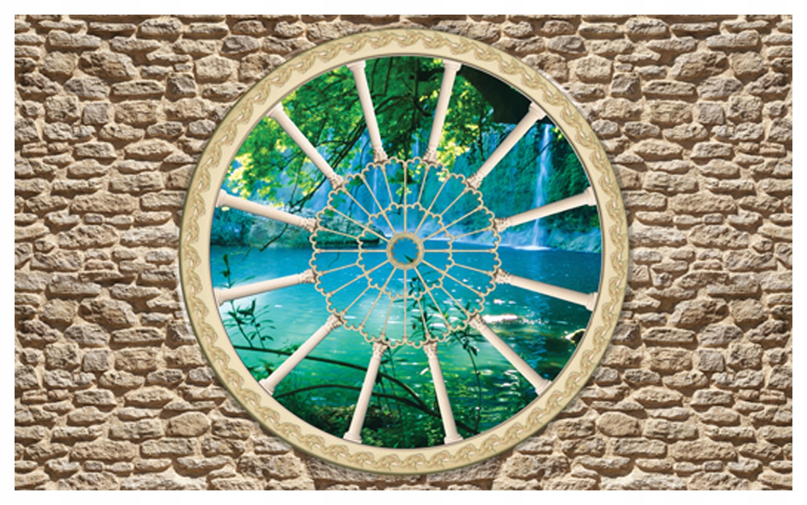 Vliesová fototapeta Vodopád s oknem příroda relaxace zeleň 300x210 lepidlo