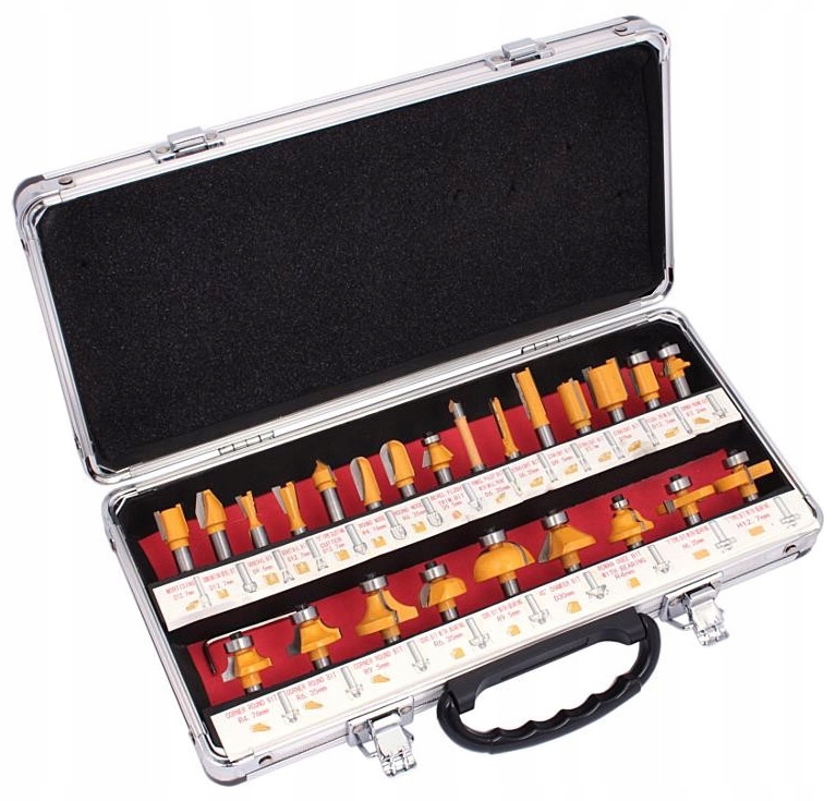 Frézy na dřevo tvarové 24ks, hliníkový kufr FR24