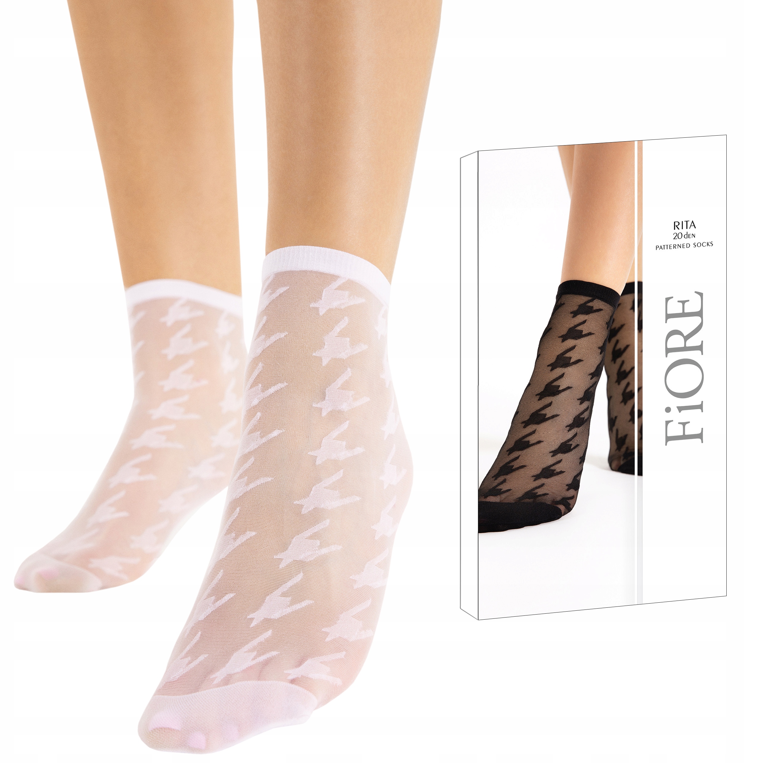 

Fiore Cienkie Skarpetki Rita 20 den pepitka White