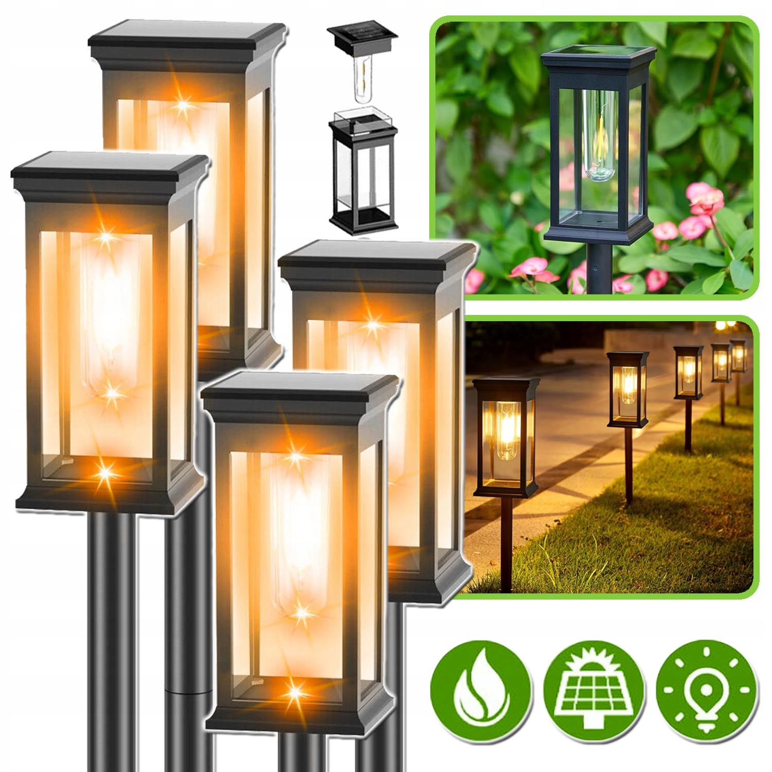 Sada 4 IP657 Voděodolná Solární Lampa, Solární Venkovní Zahradní Lampa