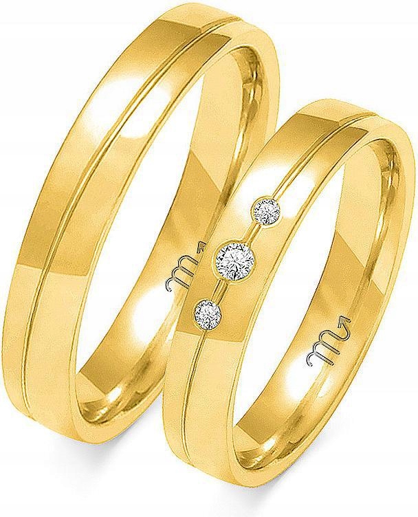 Zlaté snubní prsteny pro mladý pár 585, 32 33 34, elegantní model s gravírováním