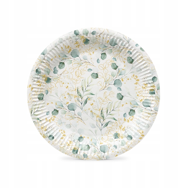 TALERZYKI PAPIEROWE EUKALIPTUS 23 CM 8 SZT GAŁĄZKI IHS KOMUNIA CHRZEST