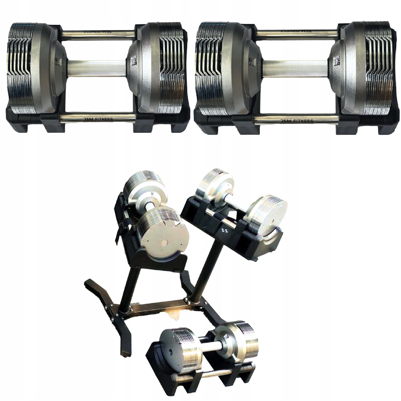 Set 2x Regulovatelná Činka 23.5 kg každých 1.5 kg, 14v1 Činky Stojany